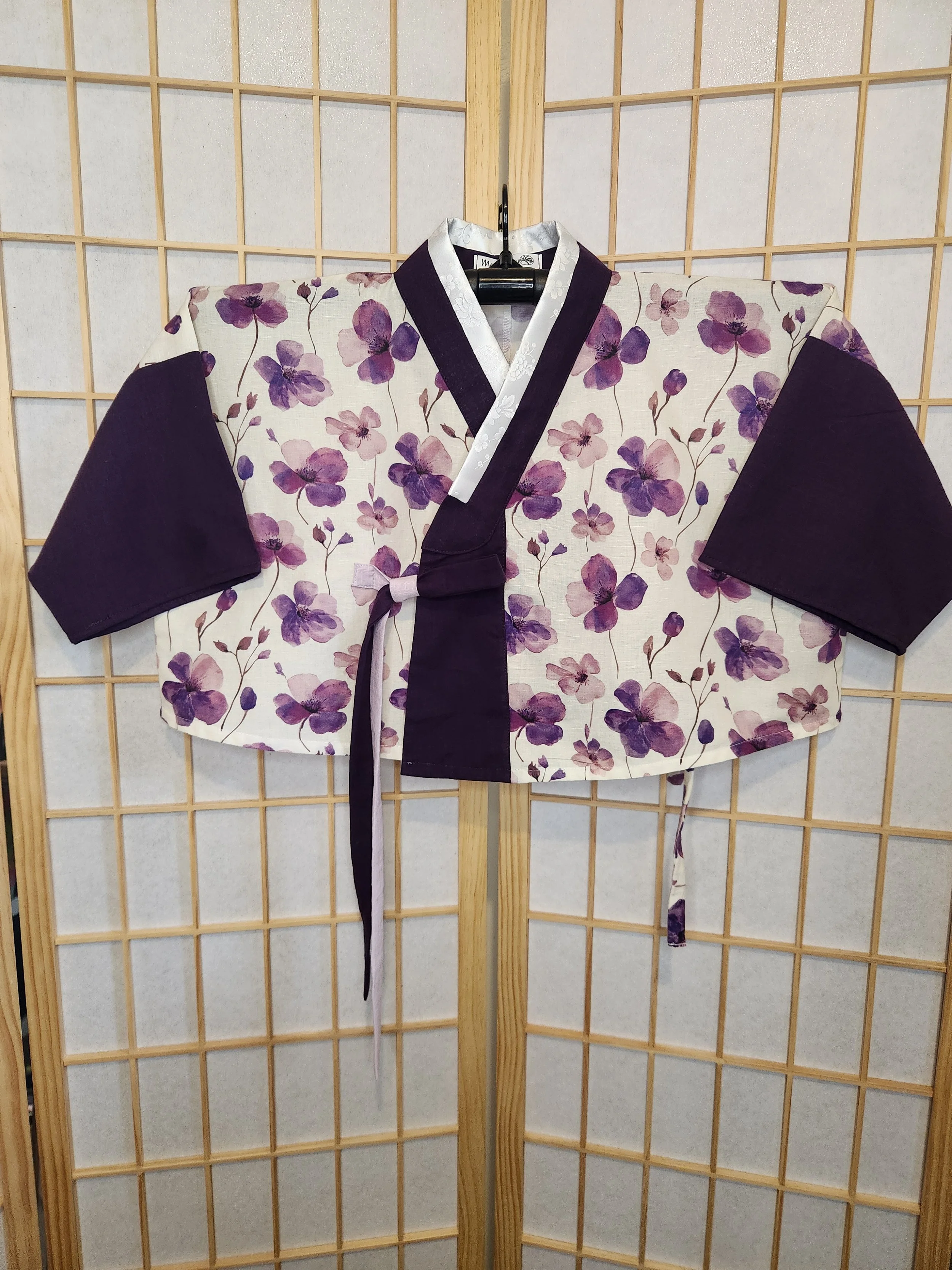 [4XL] Contemporary Hanbok Crop Style Top - Violets V5