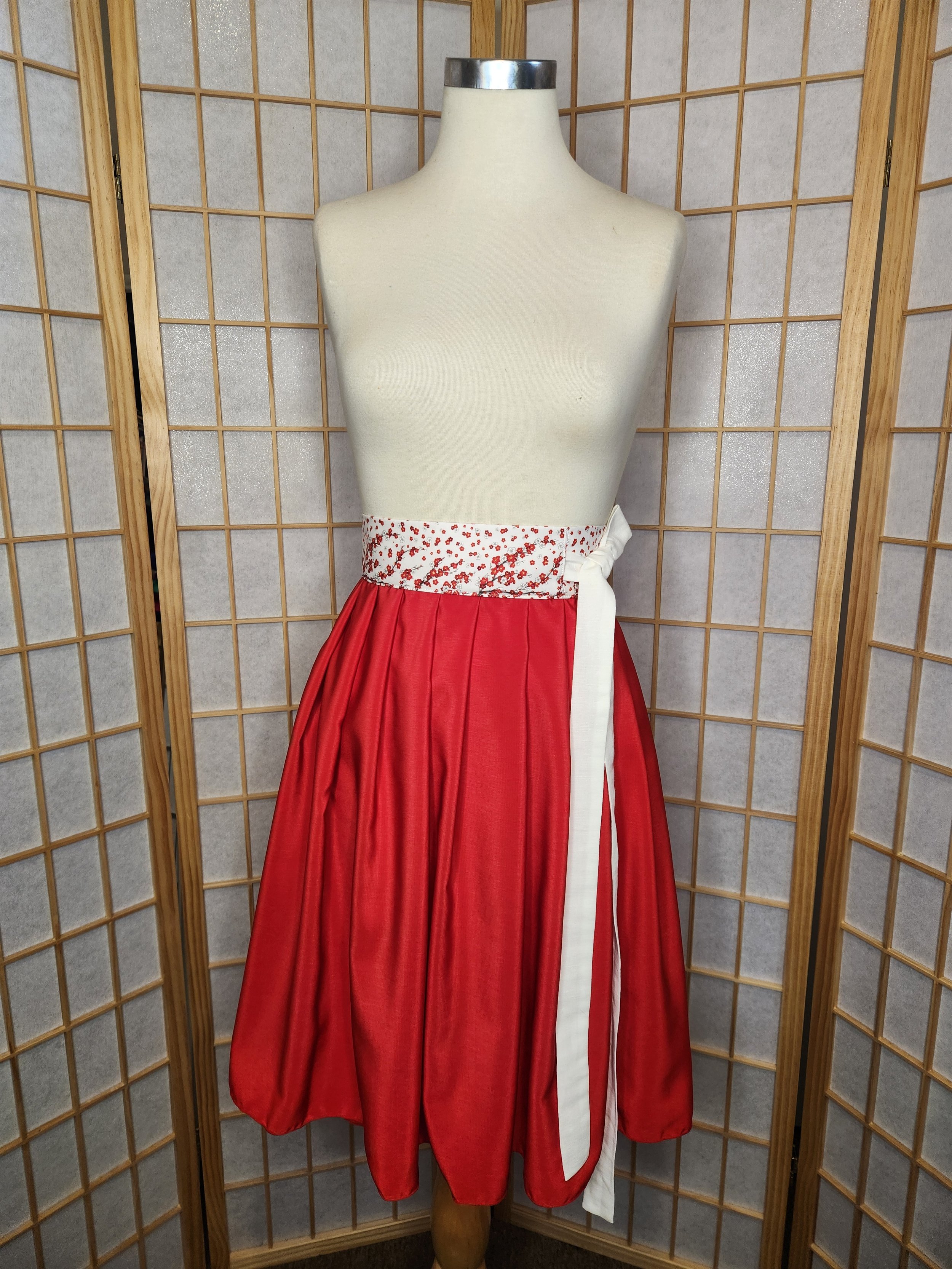 [M-2XL] Contemporary Hanbok Skirt - Red with Plum Blossoms