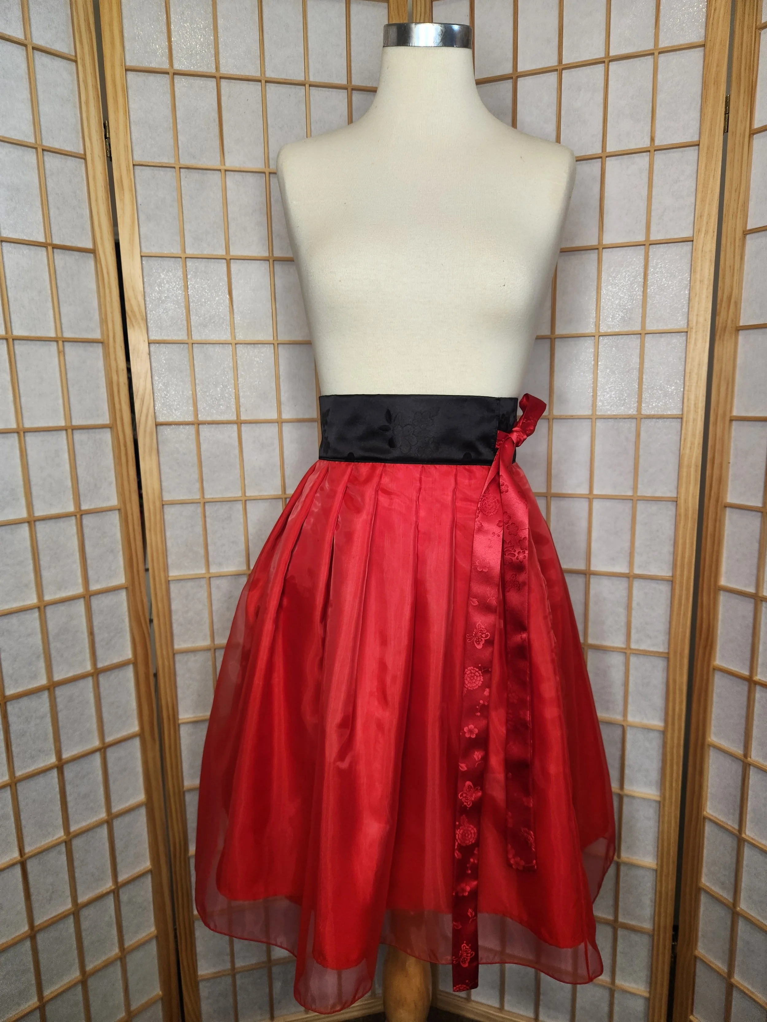 [M-2XL] Contemporary Hanbok Skirt - Red & Black
