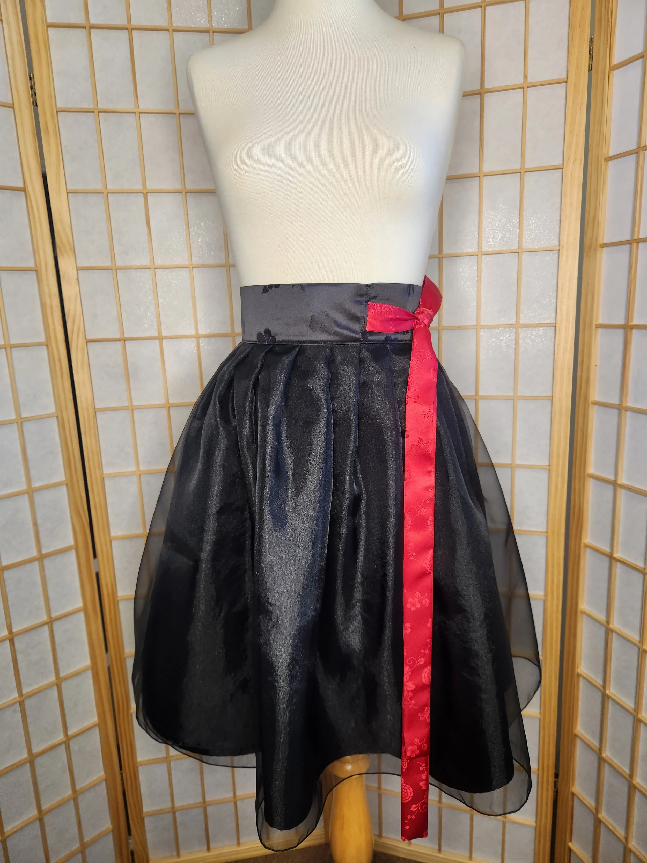 Contemporary Hanbok Skirt - Black & Red