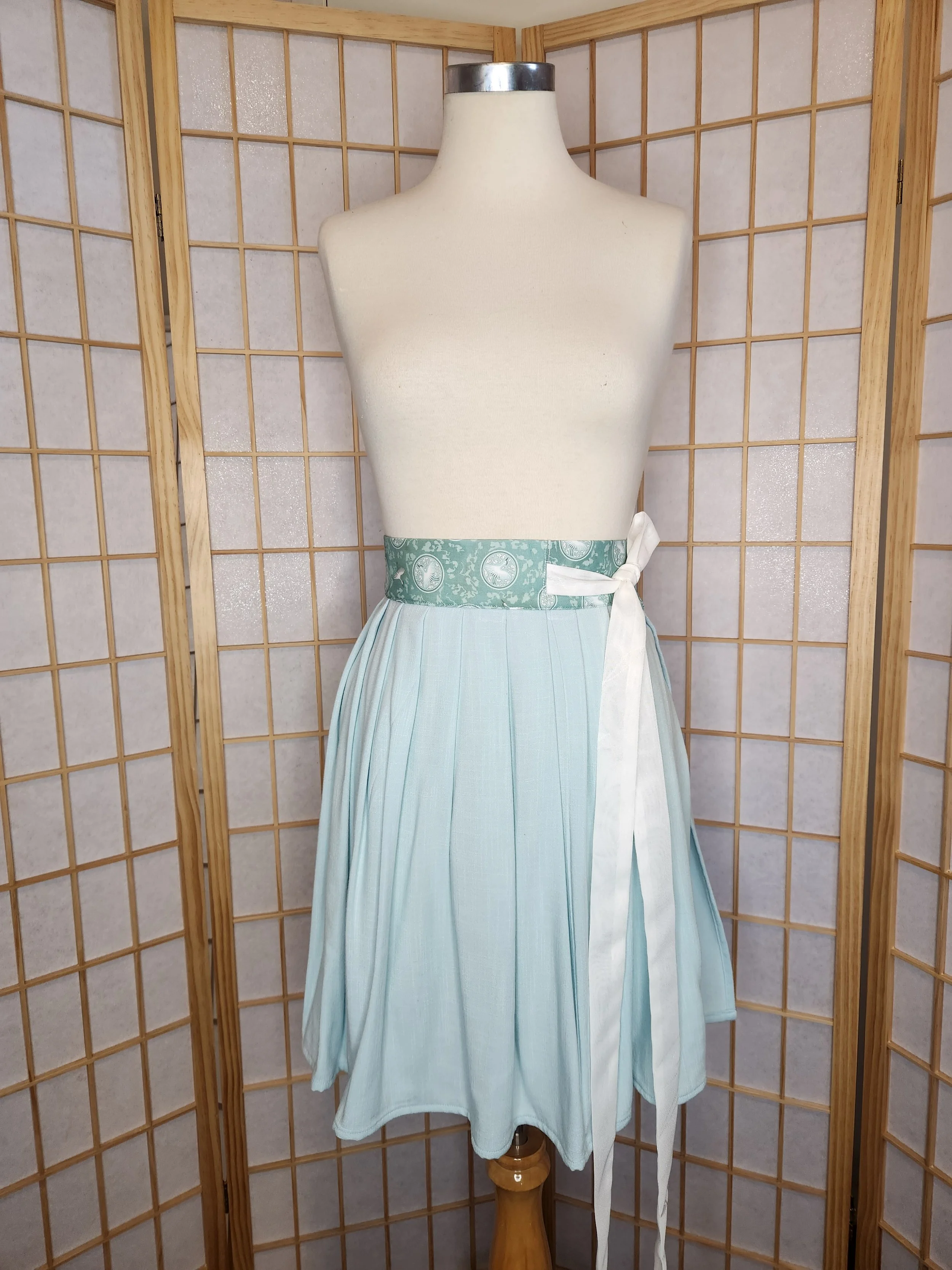 [M-2XL] Contemporary Hanbok Skirt - Sea Green Cranes
