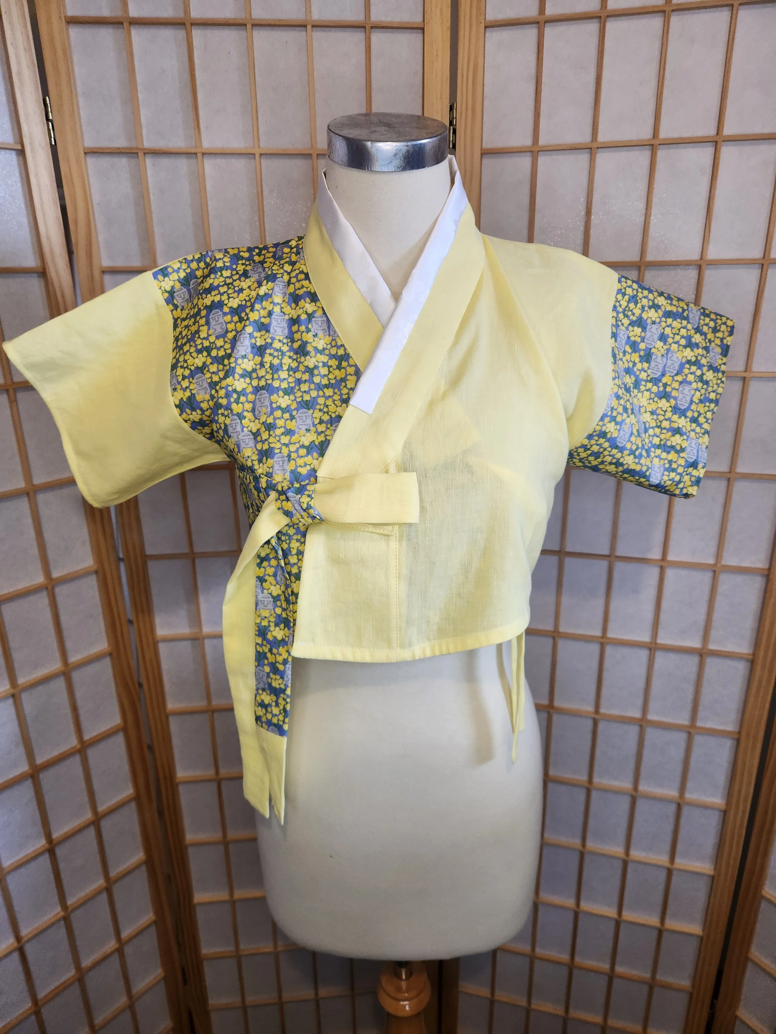 [S] Contemporary Hanbok Mid Style Top - Yellow w Jeju Florals