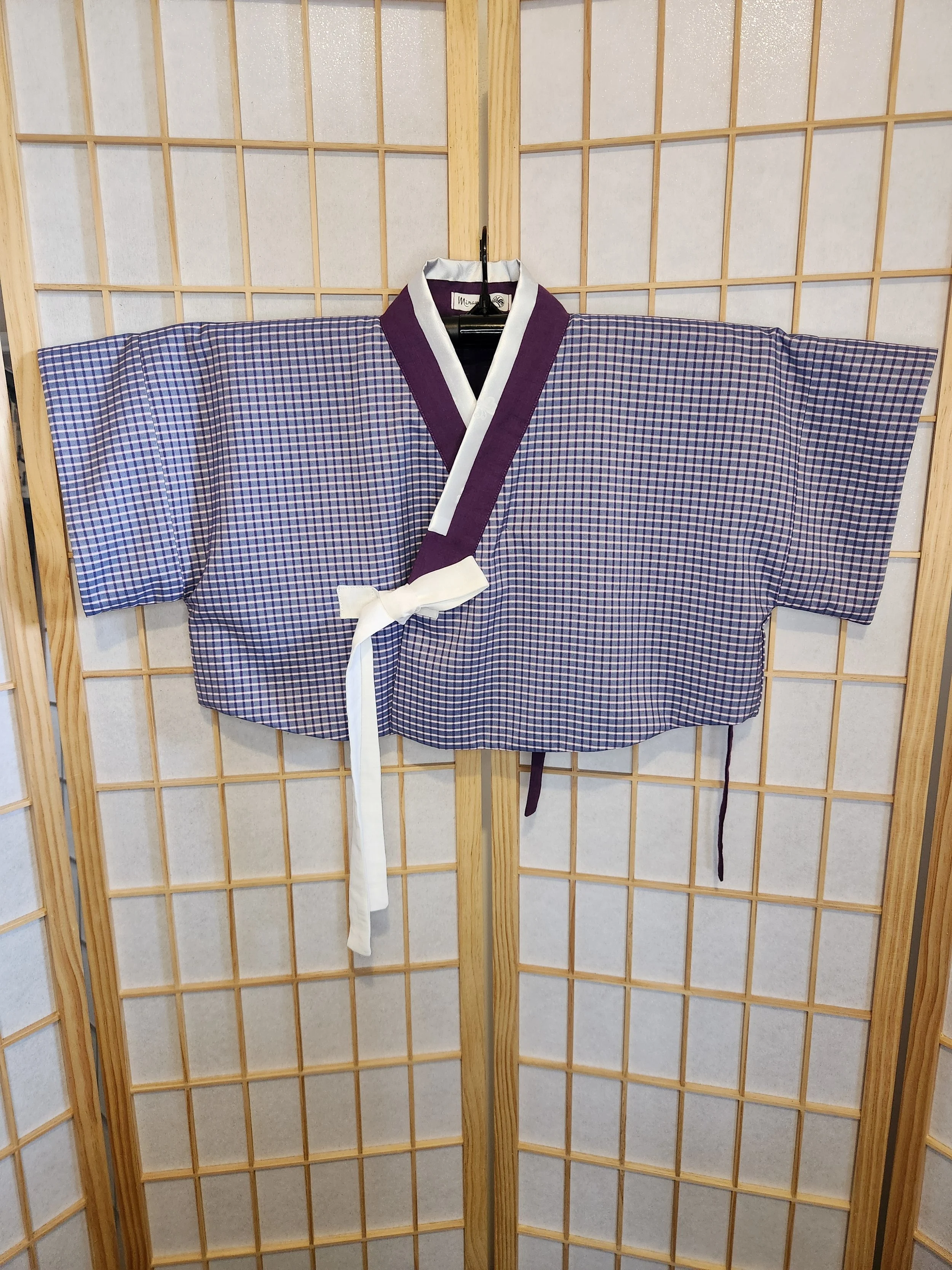 [XL] Contemporary Hanbok Crop Style Top - Purple Check