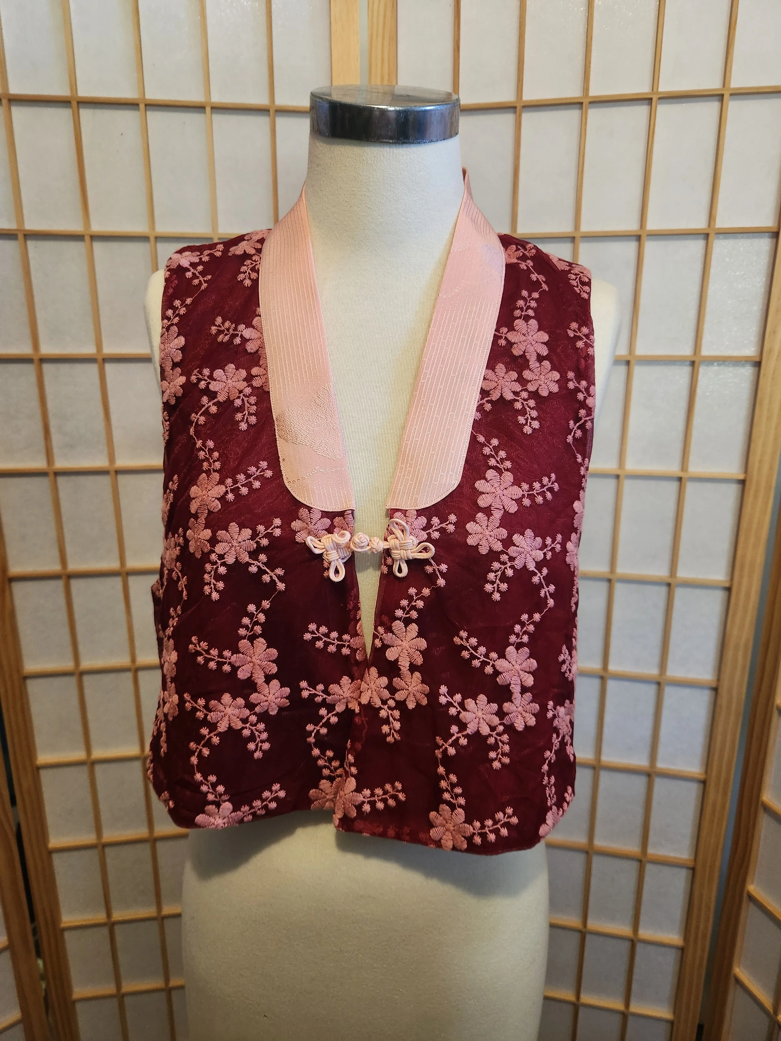 Womens Hanbok Vest (배자) - Red & Peach Florals