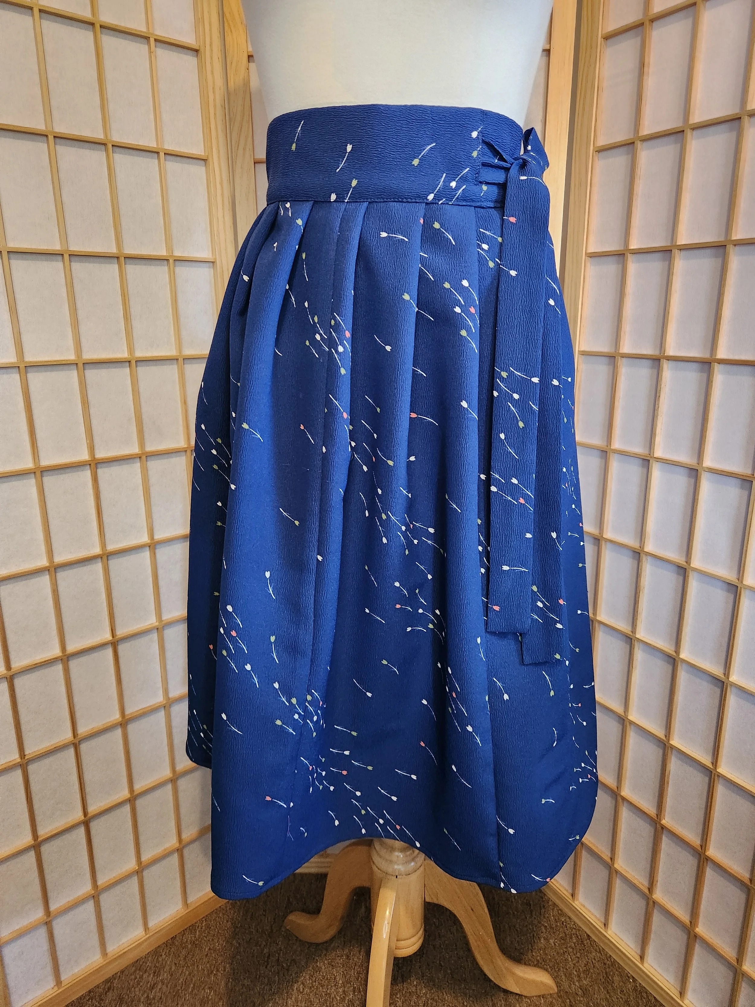 Contemporary Hanbok Skirt - Lined  Blue w Floating Florals