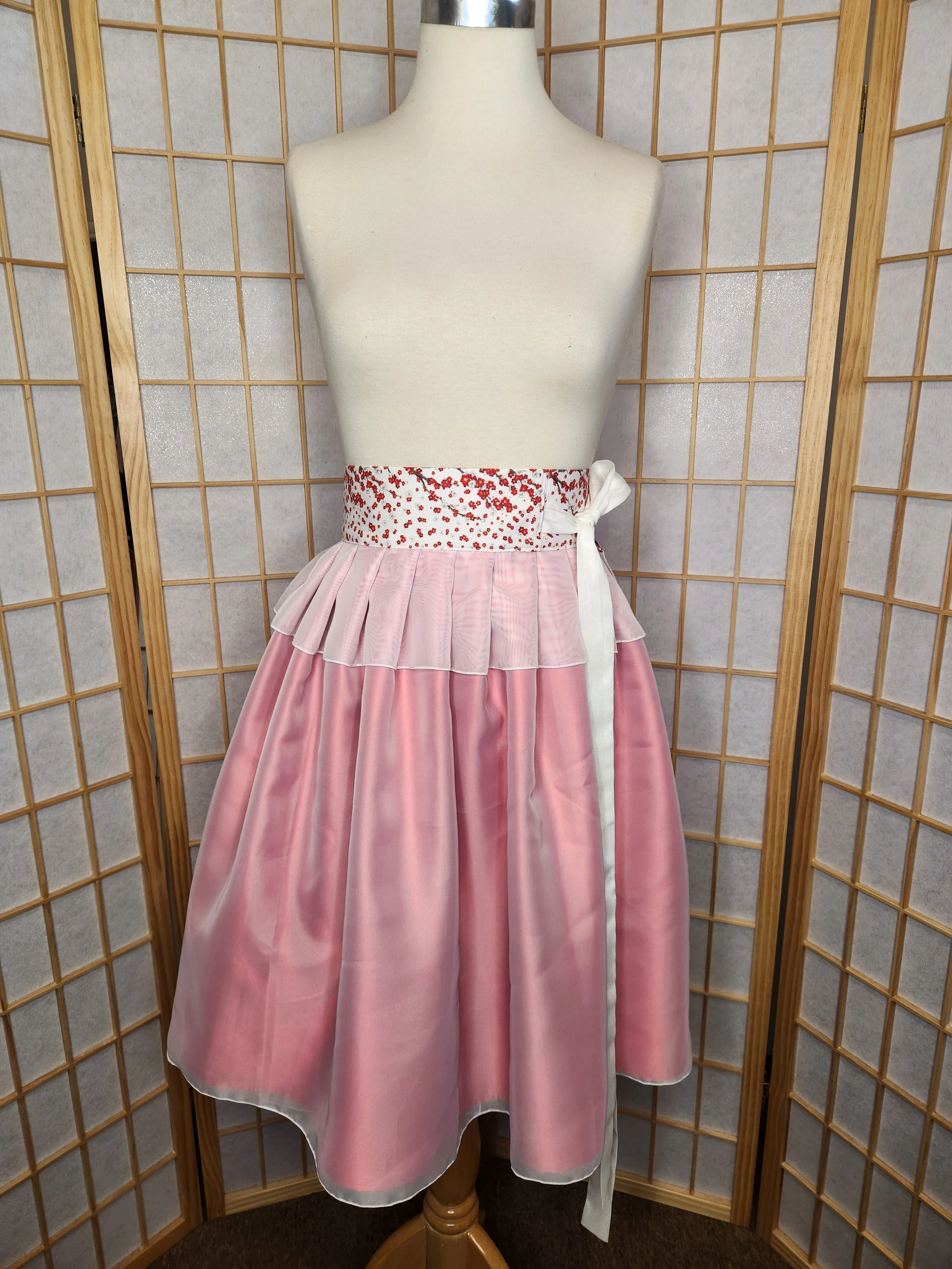 [L-3XL] Contemporary Hanbok Skirt - Red & White with Plum Blossoms