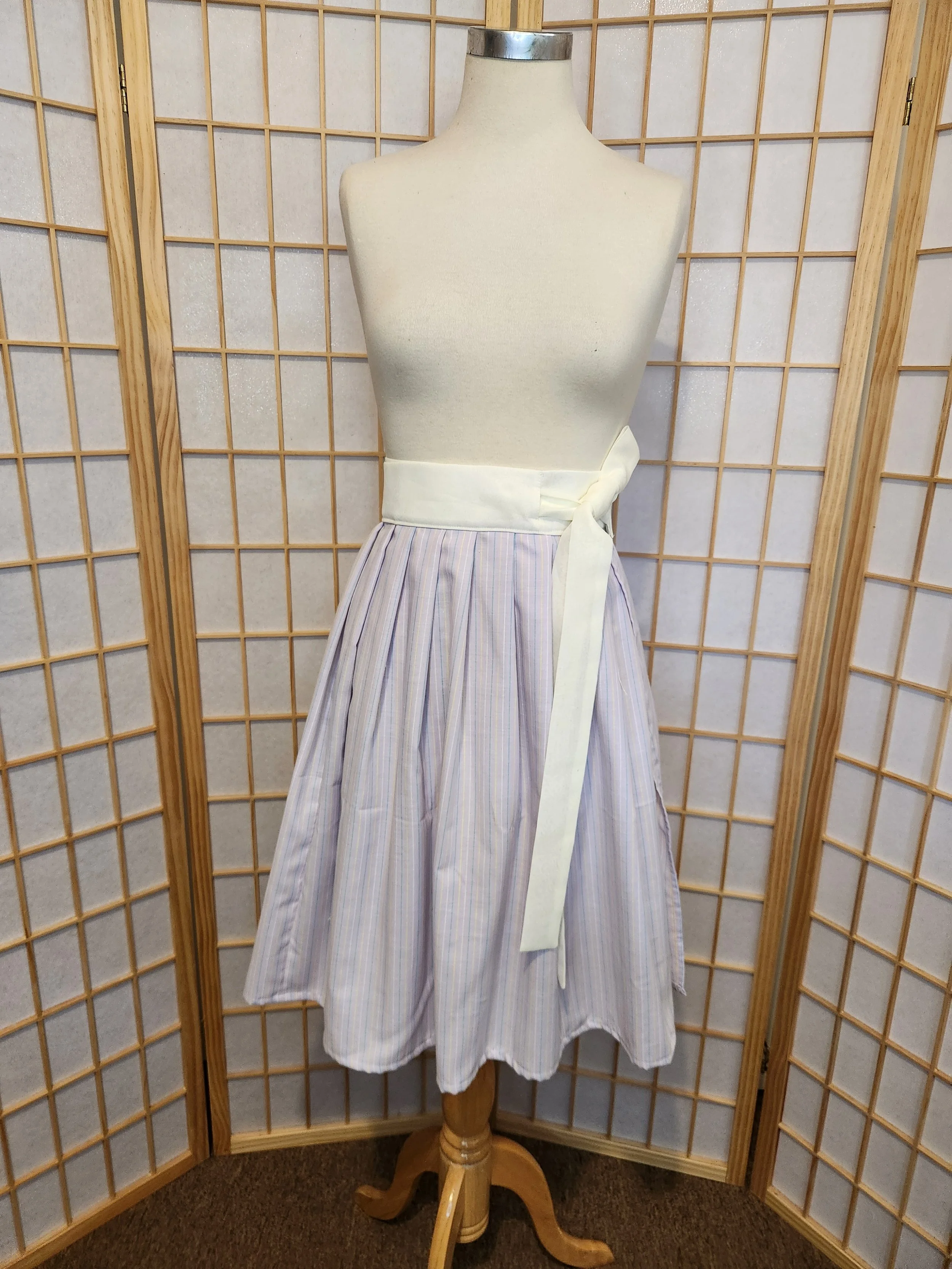 Contemporary Hanbok Skirt - Un-lined Lilac & Ivory Stripe