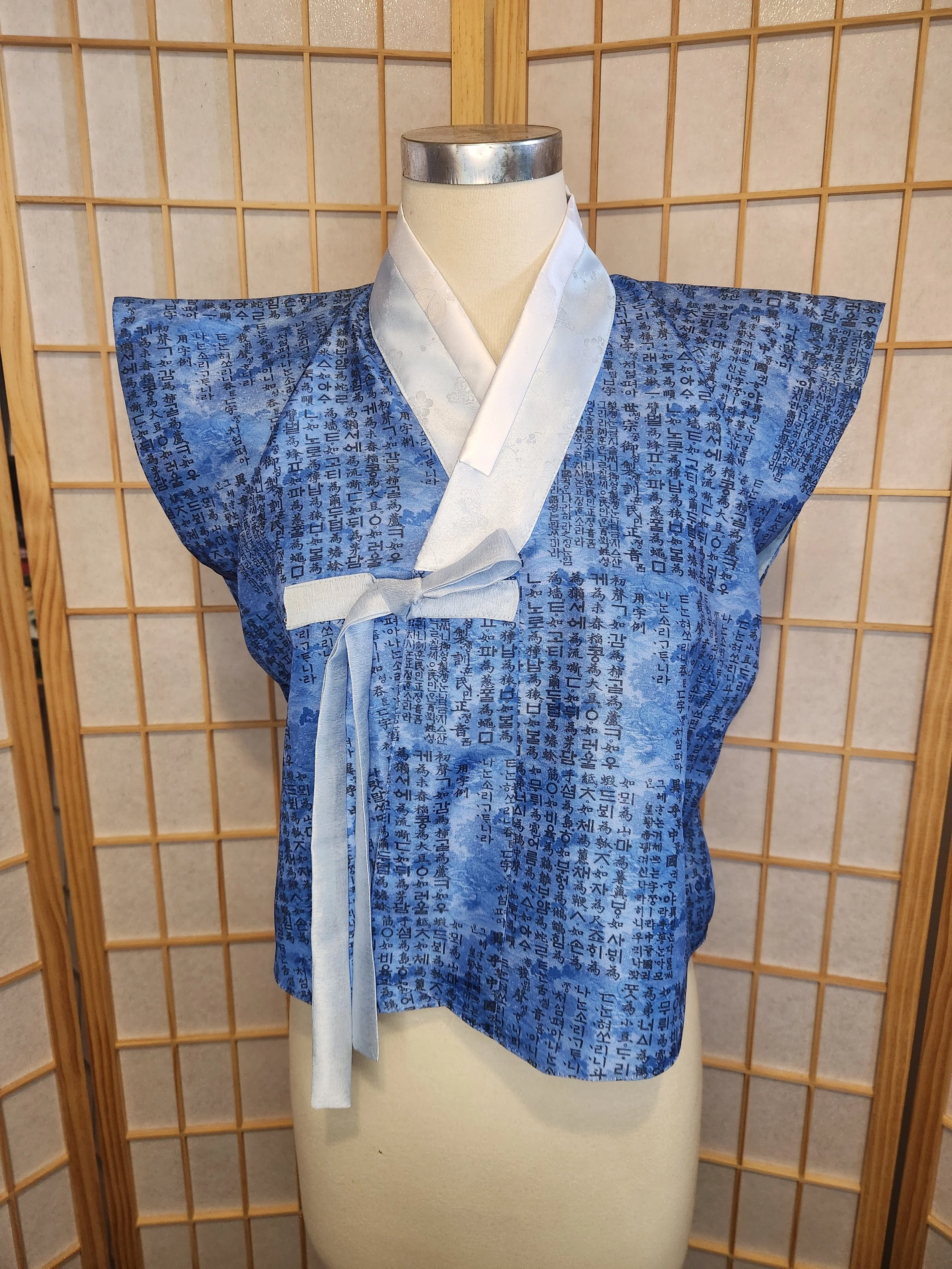 [M] Contemporary Hanbok Mid Style Top - Blue Hangeul