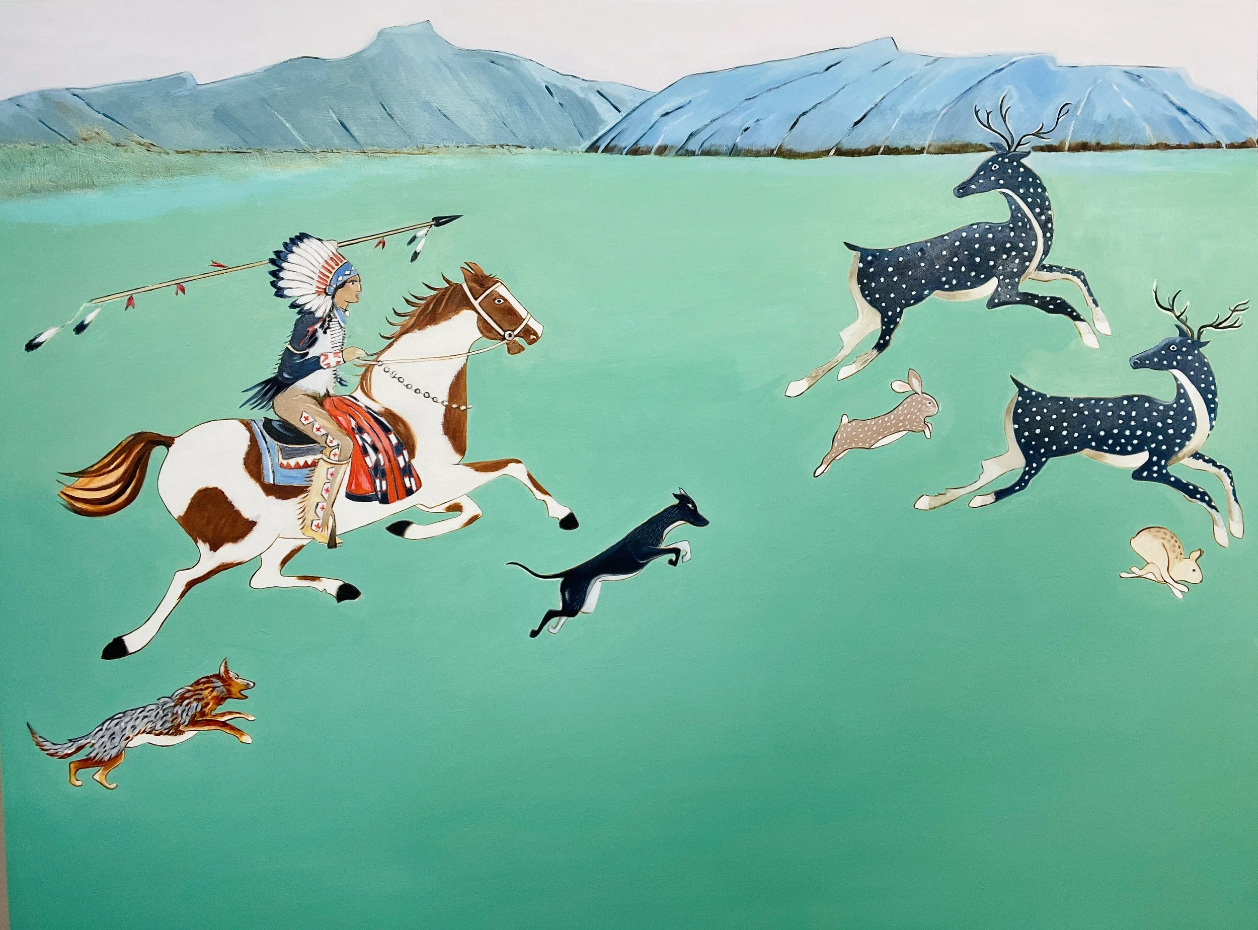 The Hunt, inspired by my love of Mughal paintings as well as by my interest in Native American Indians, especially the clothes they wore.  They had ultimate style.