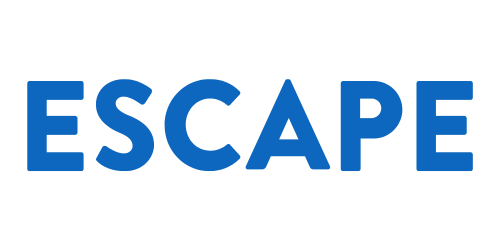Natural Wine Shop & Bar: The word 'ESCAPE' written in large bold blue letters on a white background.