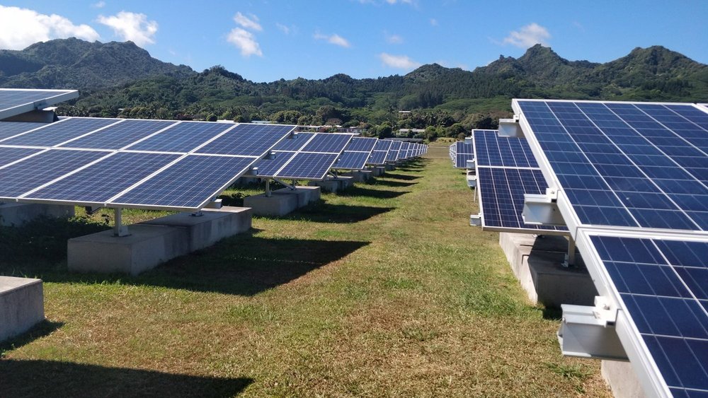 Rarotonga International Airport ground mounted solar panels close up.jpg