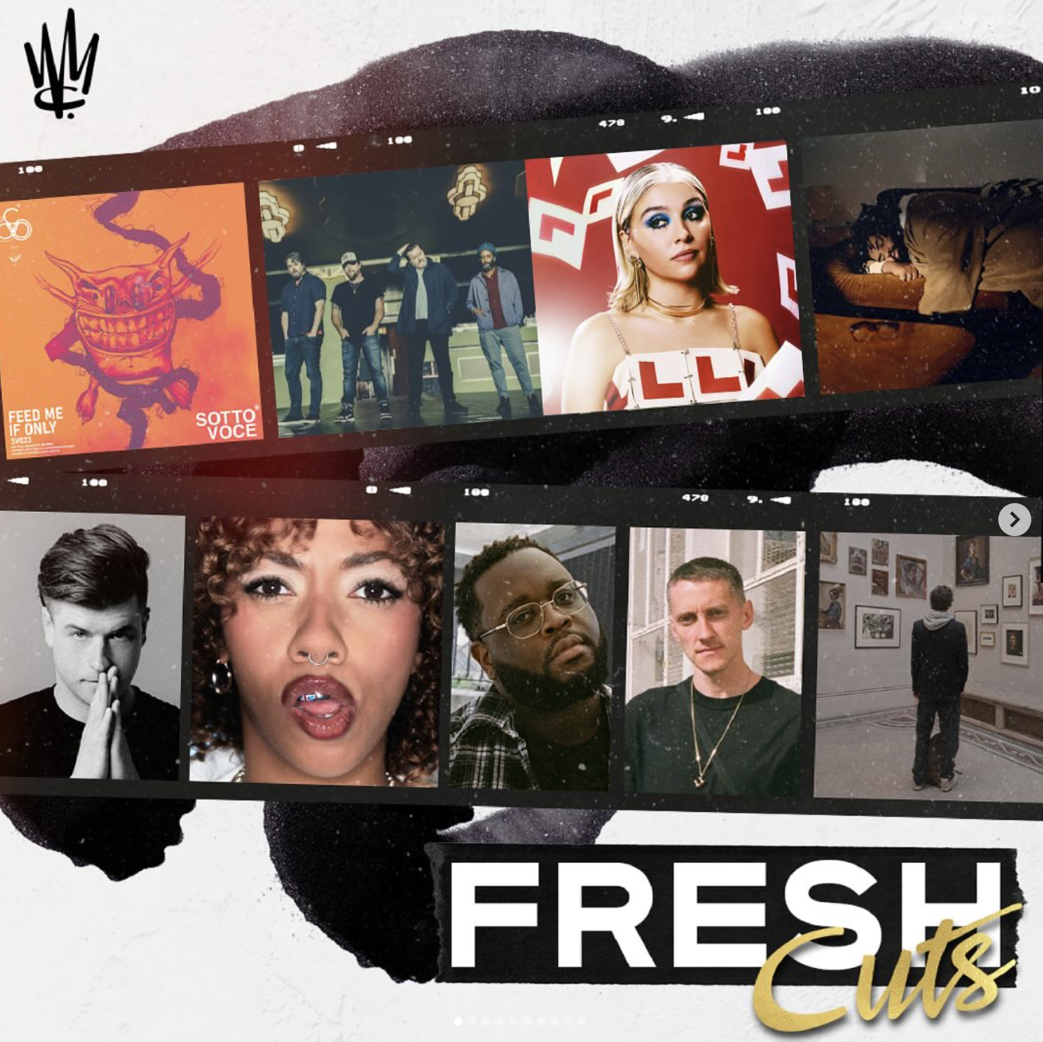 Collage of various album covers and photographs of artists, with the text "FRESH CUTS" at the bottom.