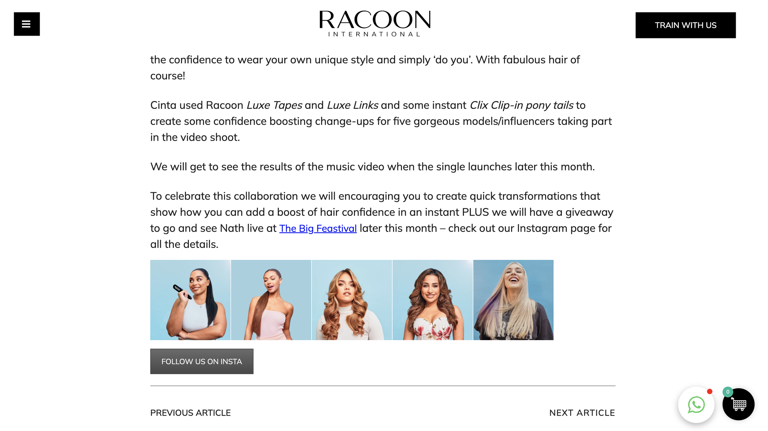 A webpage about hair styling and a giveaway contest, featuring a row of five smiling women with different hairstyles at the bottom of the page.