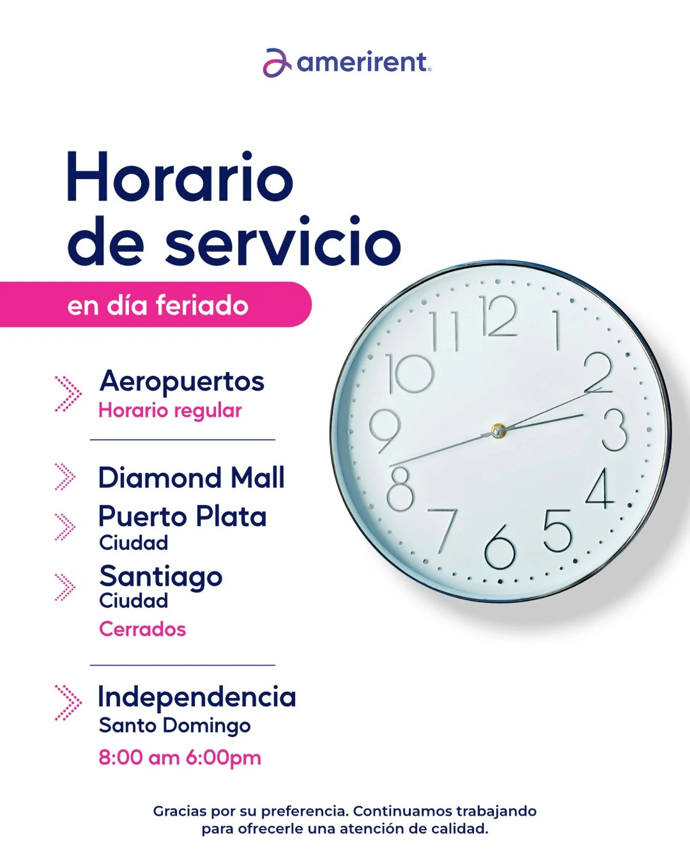 Informamos a nuestros clientes que, con motivo del d&iacute;a feriado trasladado al lunes, estaremos operando en horario especial de servicio seg&uacute;n lo comunicado en esta publicaci&oacute;n.

&iexcl;Gracias por su preferencia y por tomar en cue
