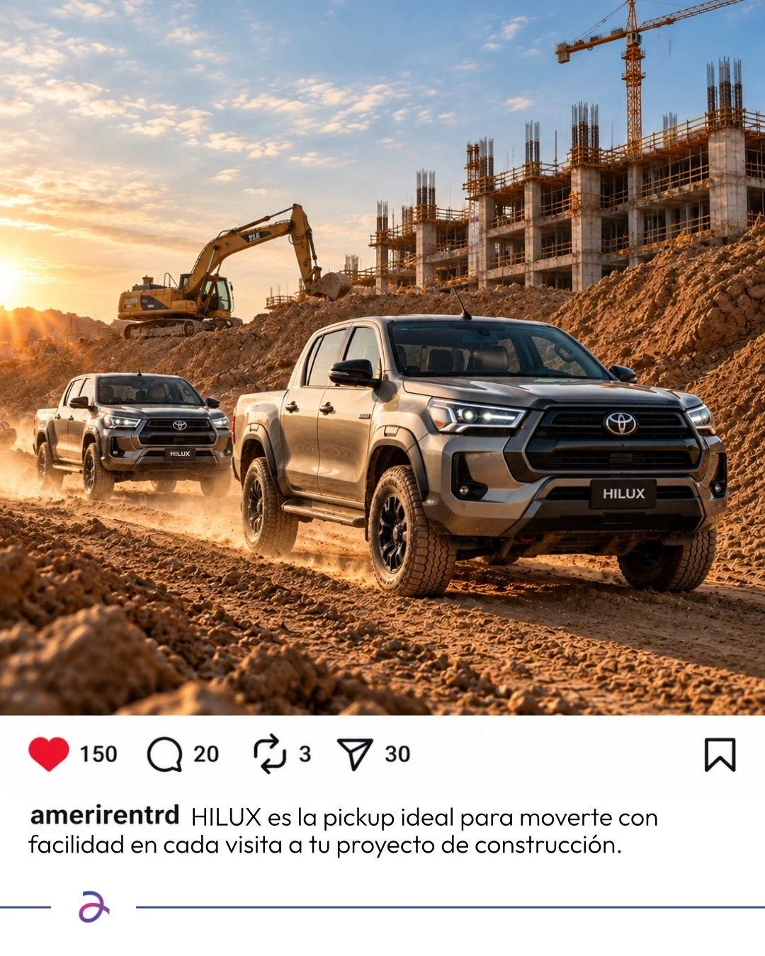 Cada visita a tu proyecto requiere movilidad, practicidad y capacidad. Renta una Toyota Hilux mec&aacute;nica o autom&aacute;tica y mu&eacute;vete con facilidad donde el trabajo te necesite.

📲 829-599-4341

#AmeriRent #ToyotaHilux #PickupRental #Co