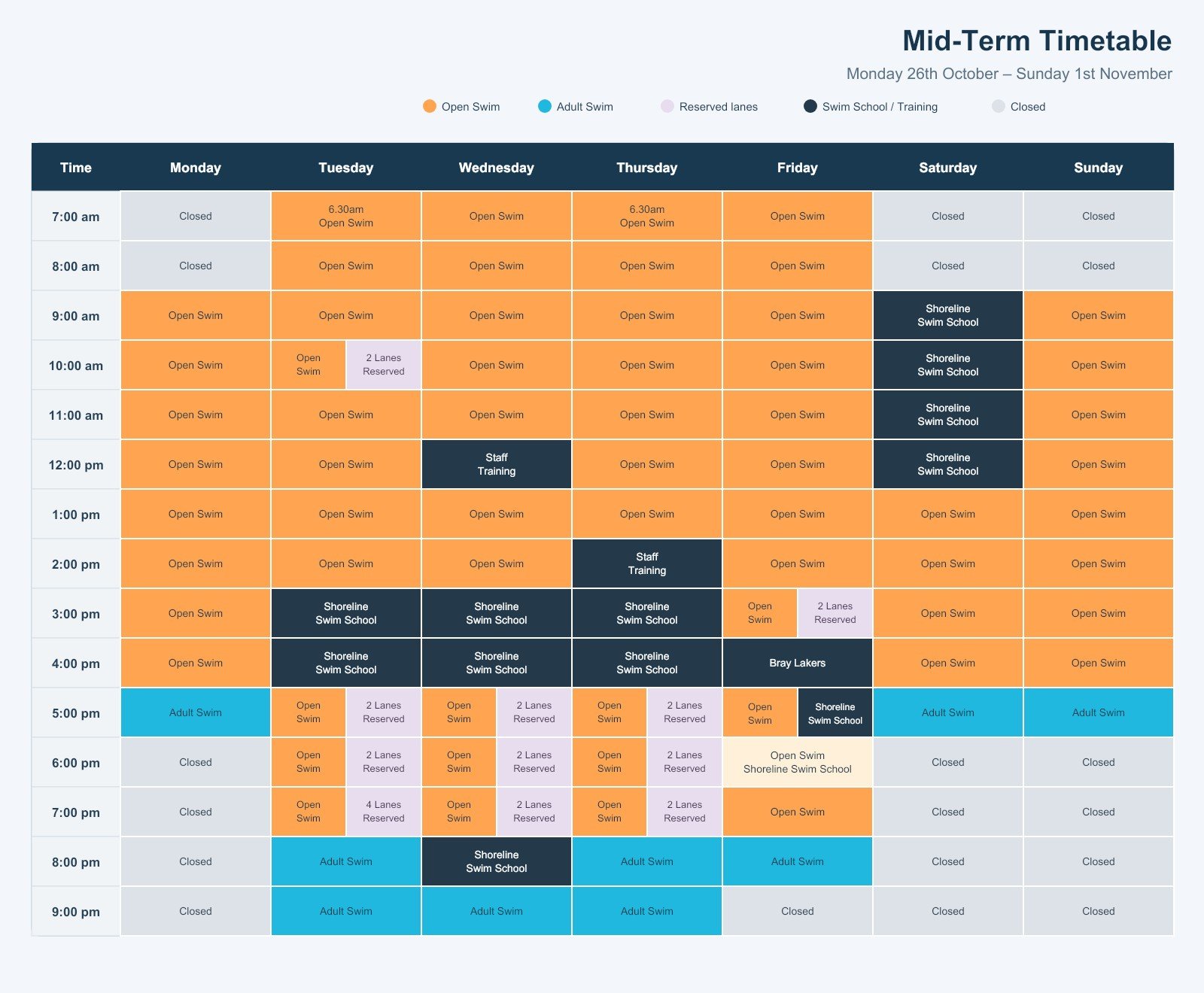 Mid term Timetable 