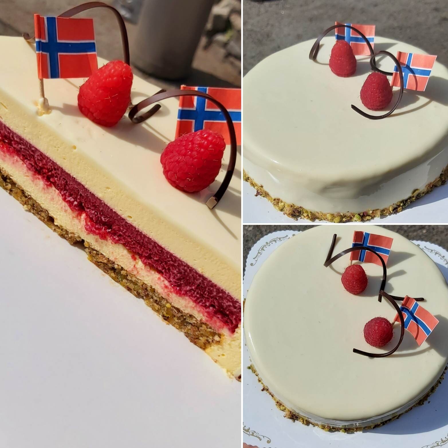 N&aring; er det snart 17 mai og da kan det v&aelig;re lurt &aring; bestille kake i god tid s&aring; du er sikret !  Denne ganga kan vi friste med en deilig hvit sjokolade mousse med bringeb&aelig;r og pistasjbunn🤤🤤🤤.

&Aring;pent fra 9 - 15 Tirs -