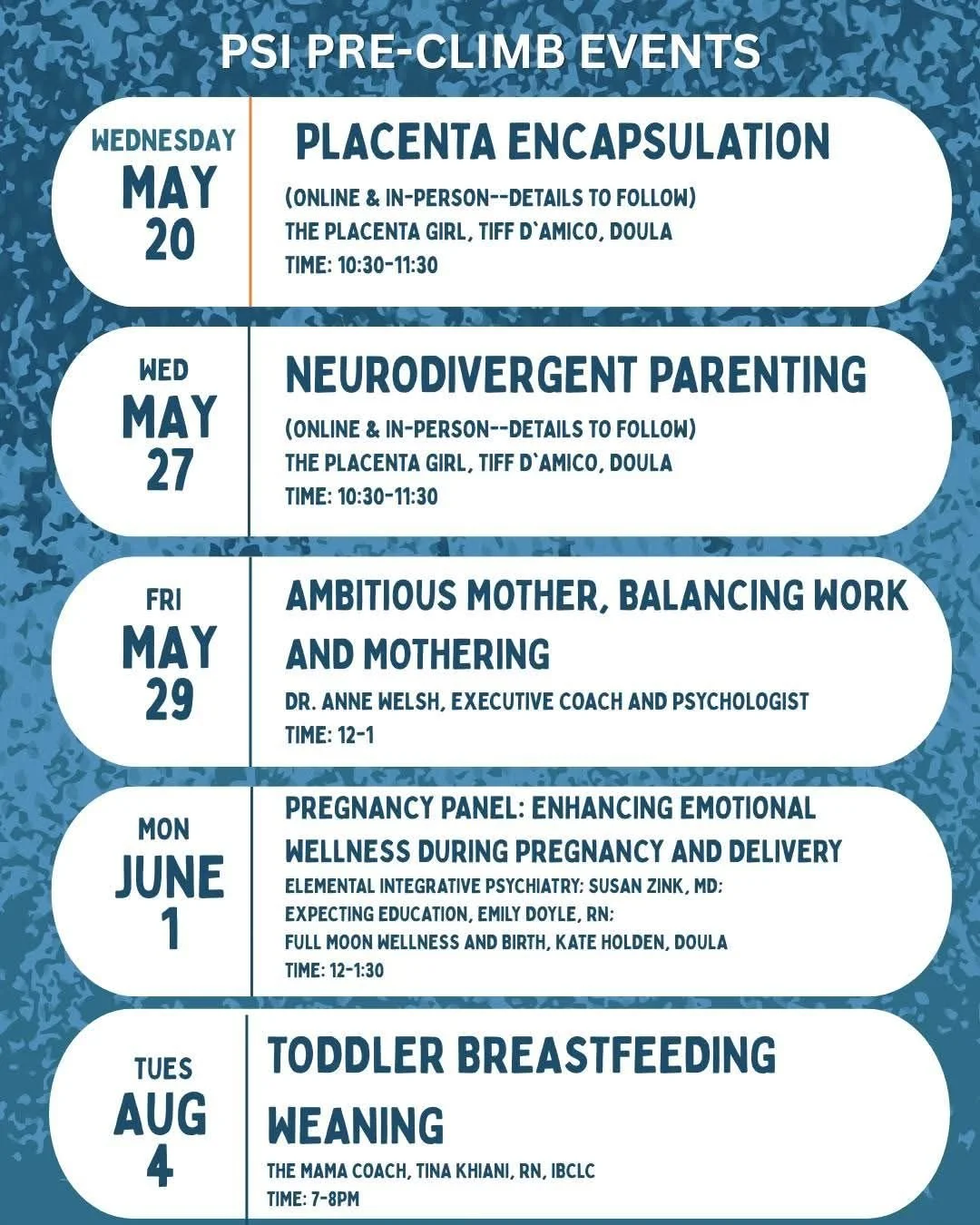 Spread the word! 

Got Qs about placenta encapsulation? I've got As.
Neurodivergent and pregnant? I got you.

Check out these upcoming free virtual events:

Free (with optional suggested donation $5-$20) upcoming online events. 

All Funds Raised go 