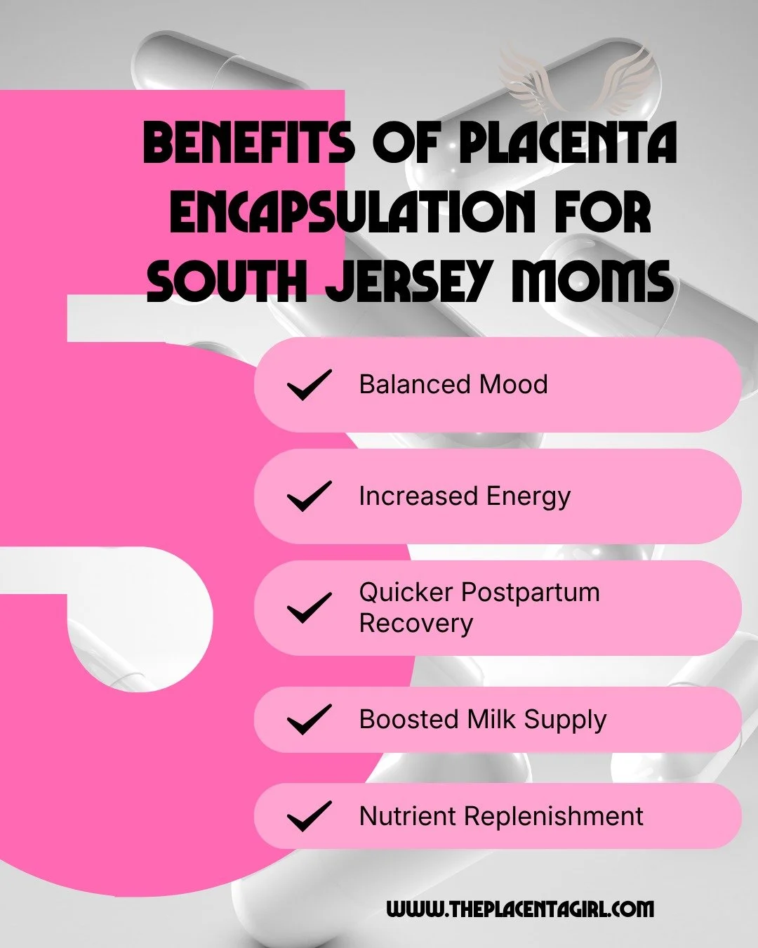South Jersey moms! Discover 5 amazing benefits of placenta encapsulation for your postpartum journey. 

From hormone balance to energy support, placenta pills can help nurture your recovery naturally. Perfect for new moms in Cherry Hill, Marlton, Med