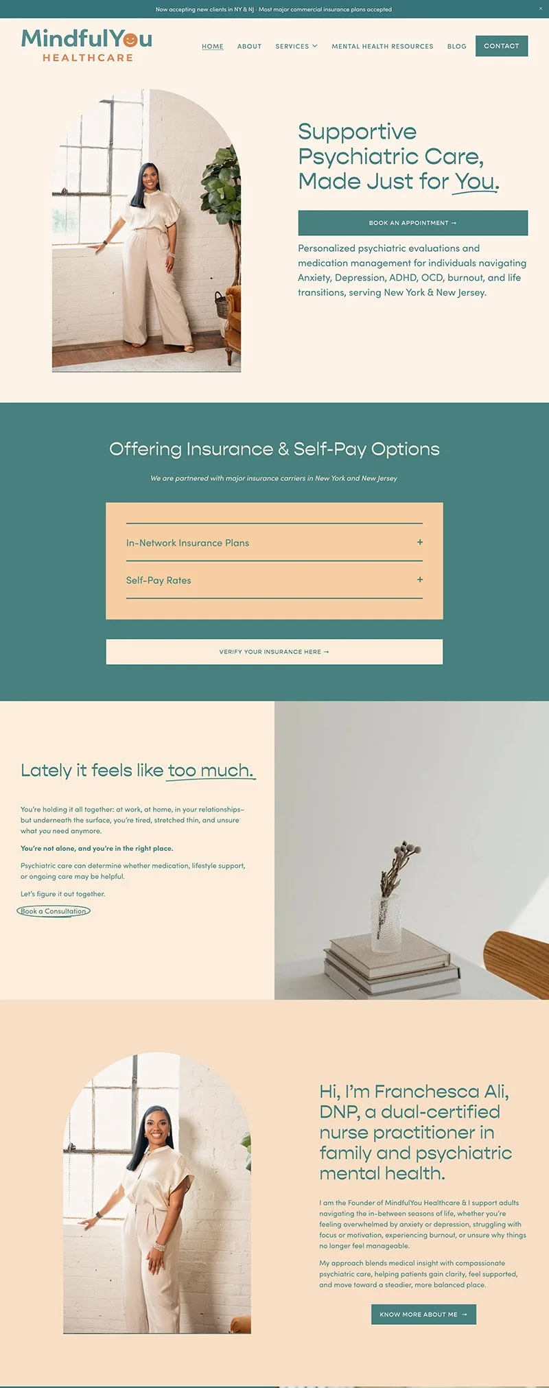 Teal mental health website homepage