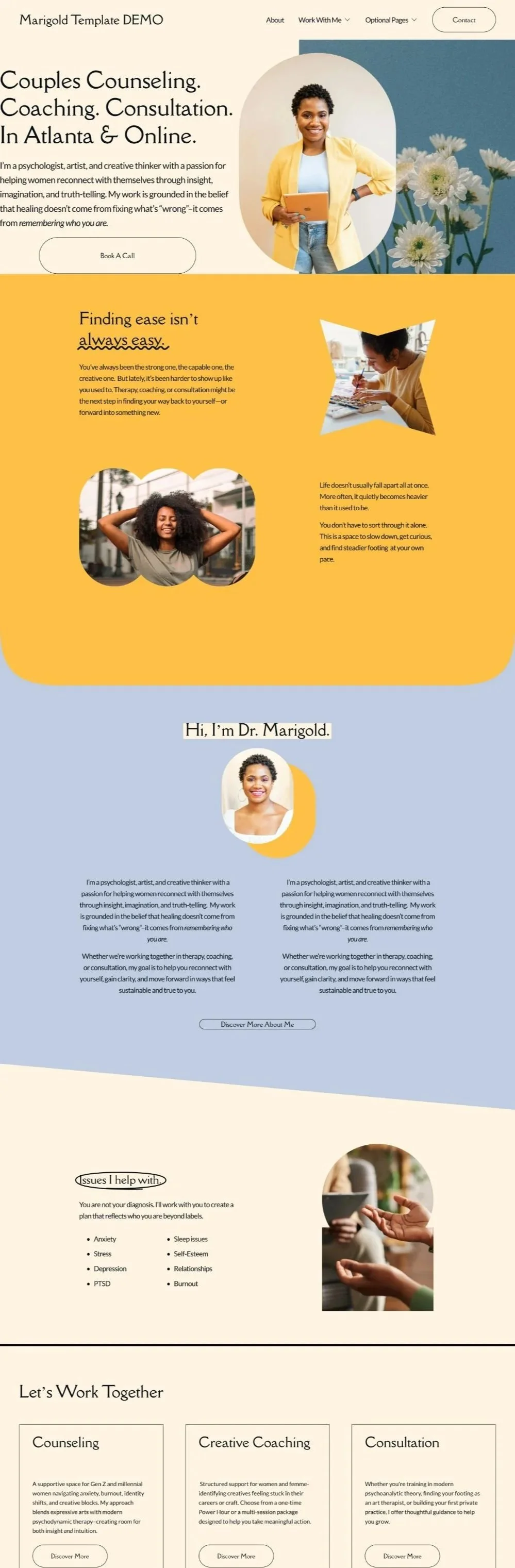 example of a therapist website with too many design ideas