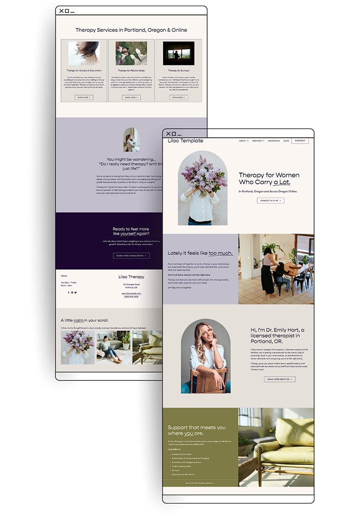 A mock up of the full Lilac Template homepage