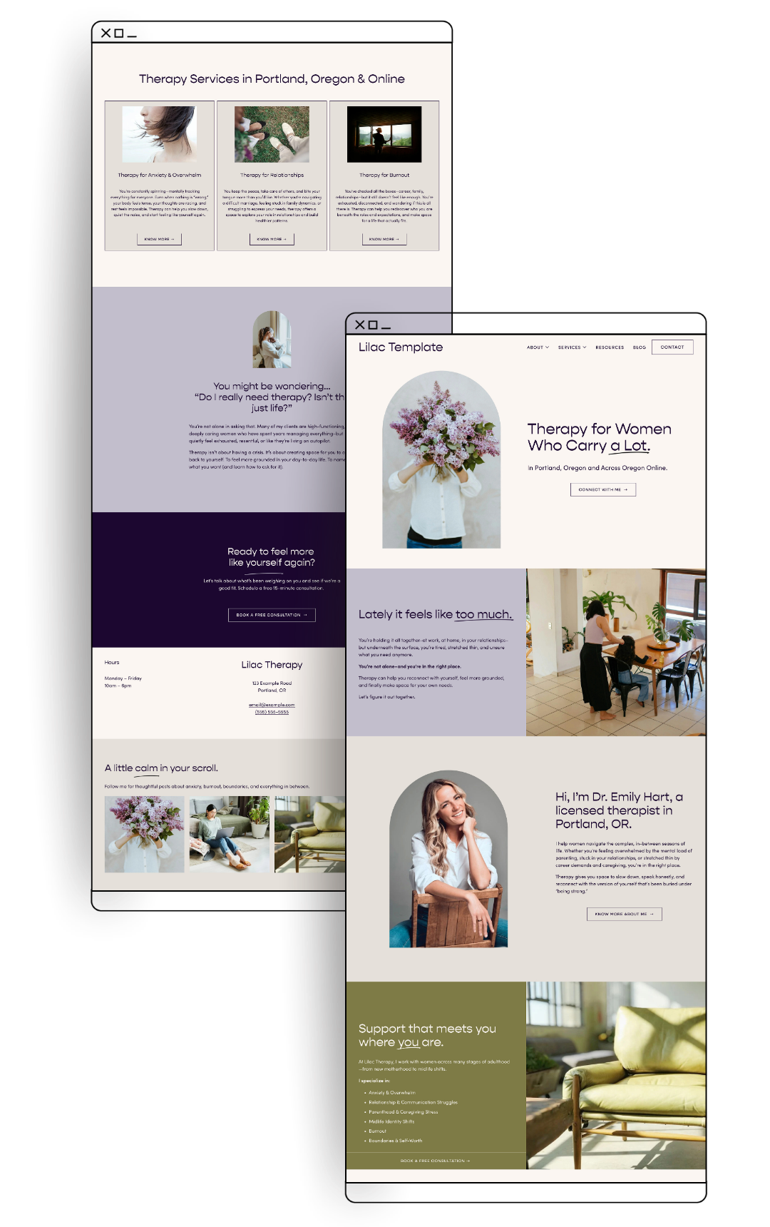 The lilac therapist template homepage