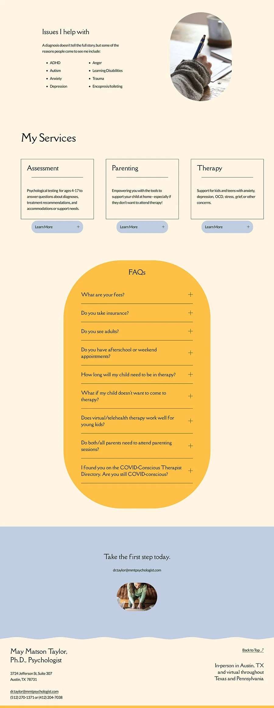 yellow and blue therapist homepage example