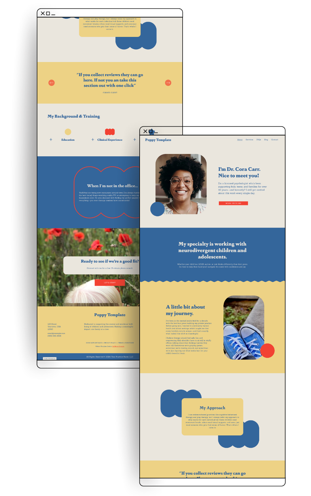 bright and cheerful Squarespace template for child therapist