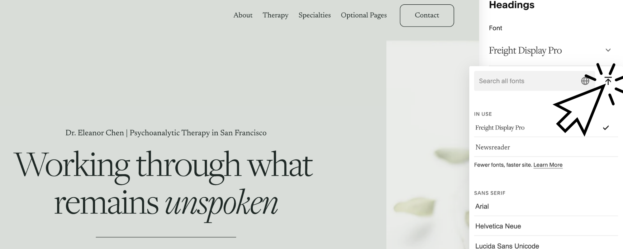 Screenshot of Squarespace font panel showing where the upload icon is