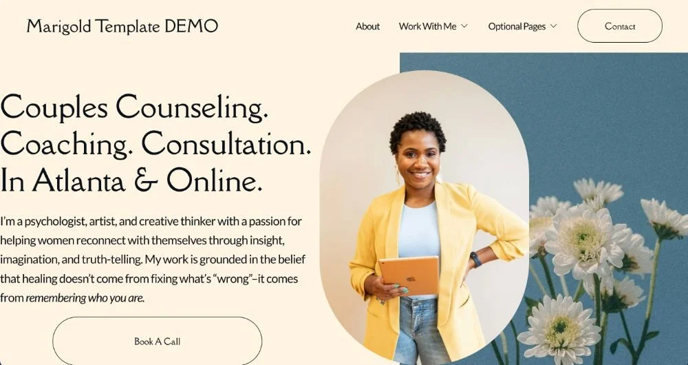 example of therapist website with not enough white space