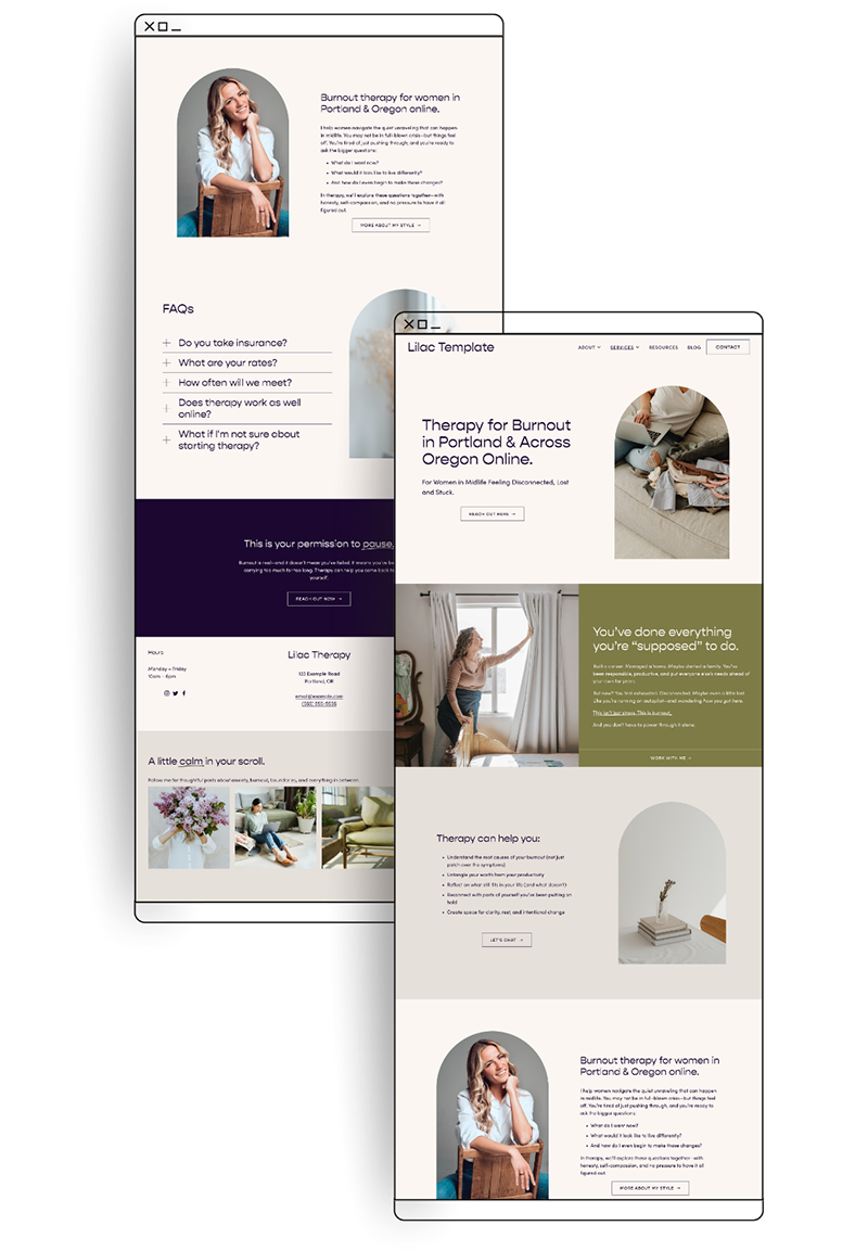 A mock up of the full a Service Page of the Lilac Template