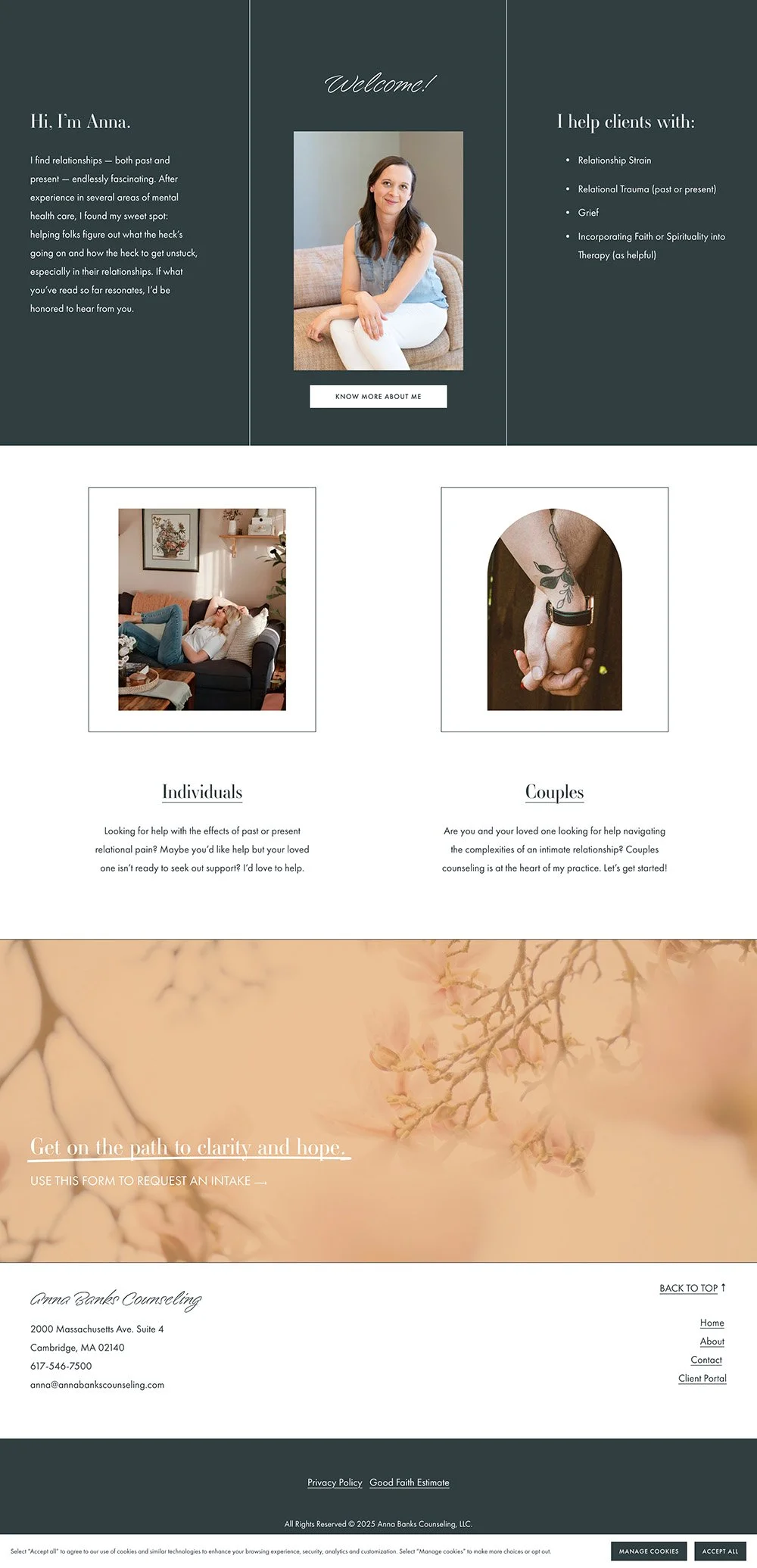 Purple and orange therapy website homepage