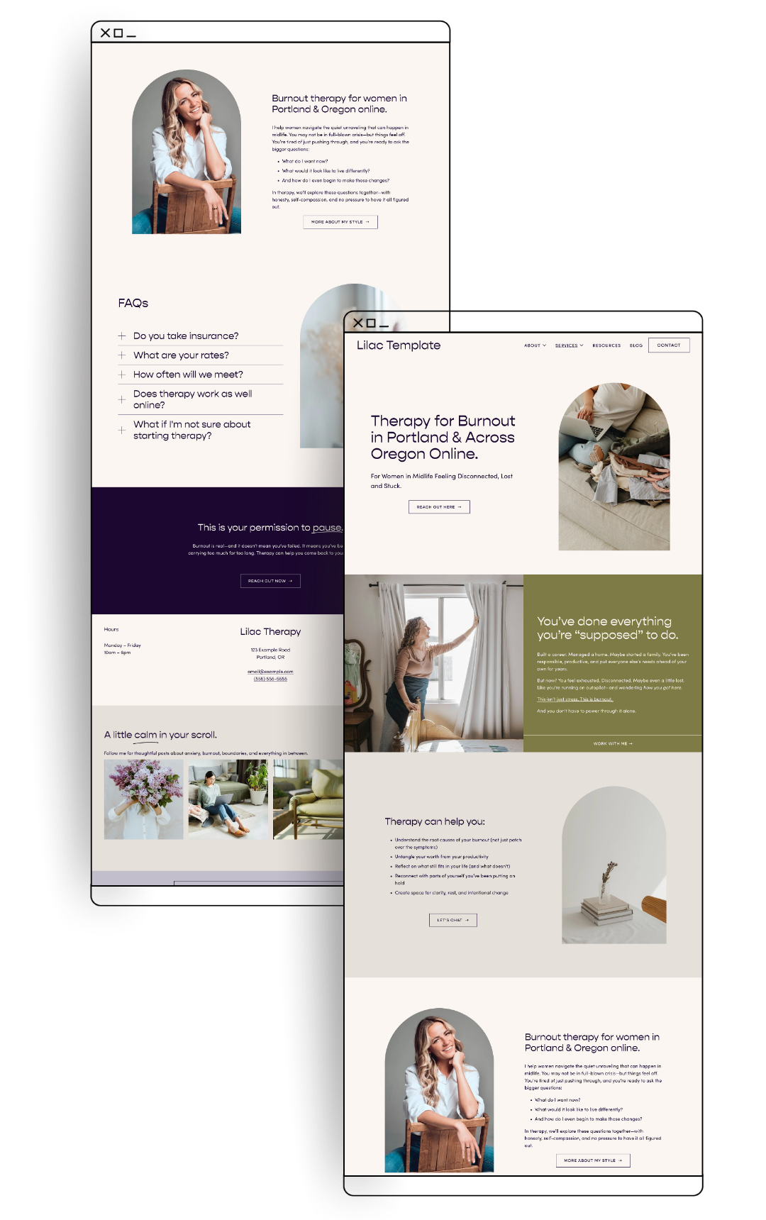 The Lilac Squarespace Therapist Website Template service page