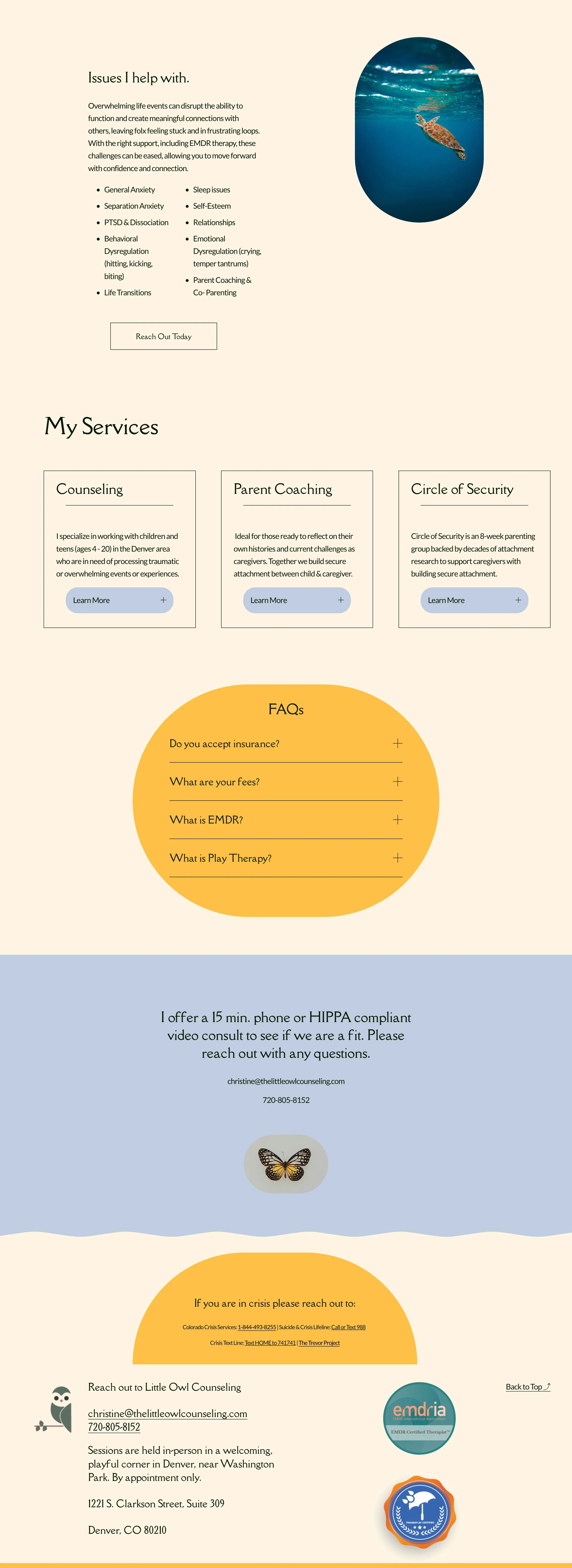 trauma therapist blue and yellow website example