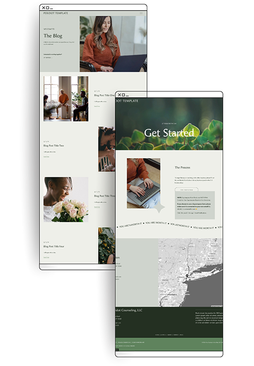 Blog and Contact page for Peridot Therapy Website Template