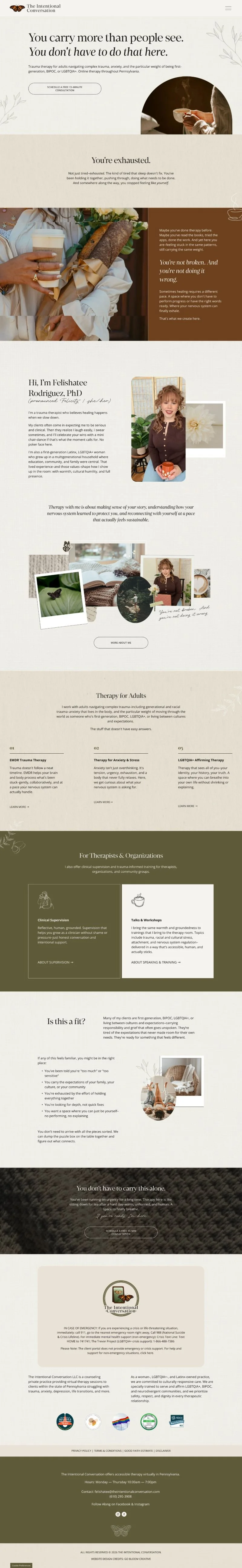 an example of a beautiful therapist website with warm earthy tones