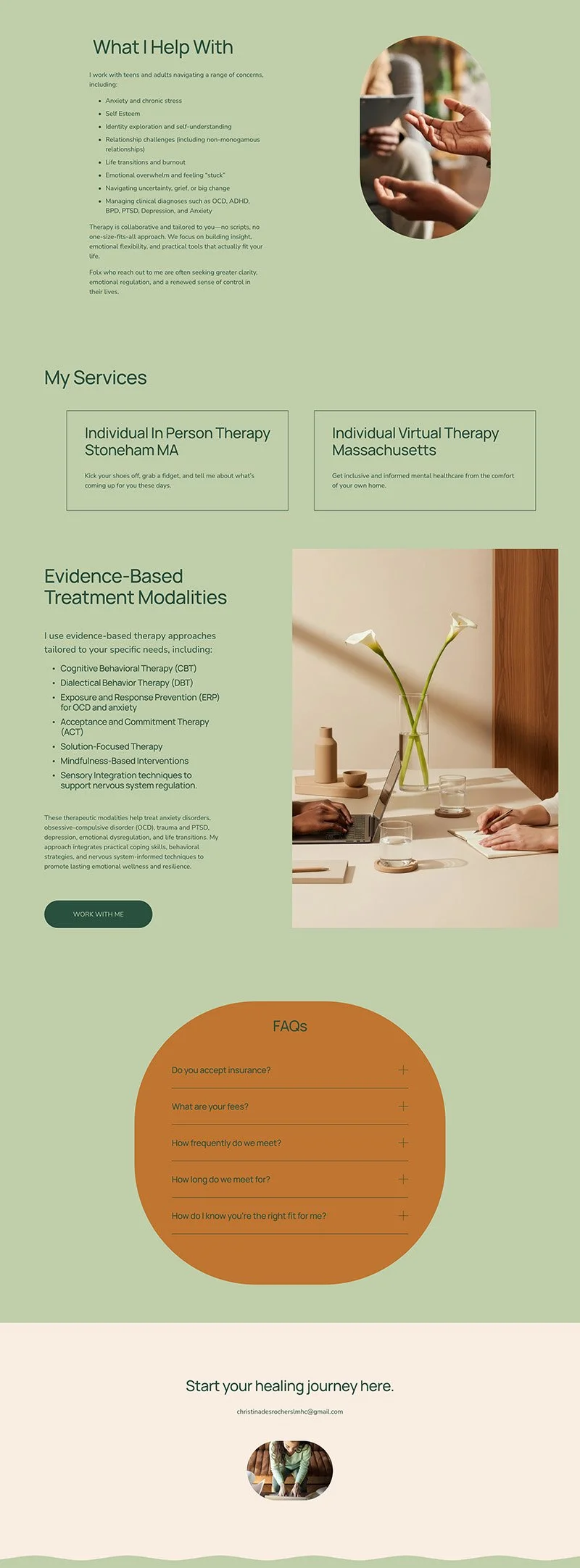 Green and brown minimalist therapist website