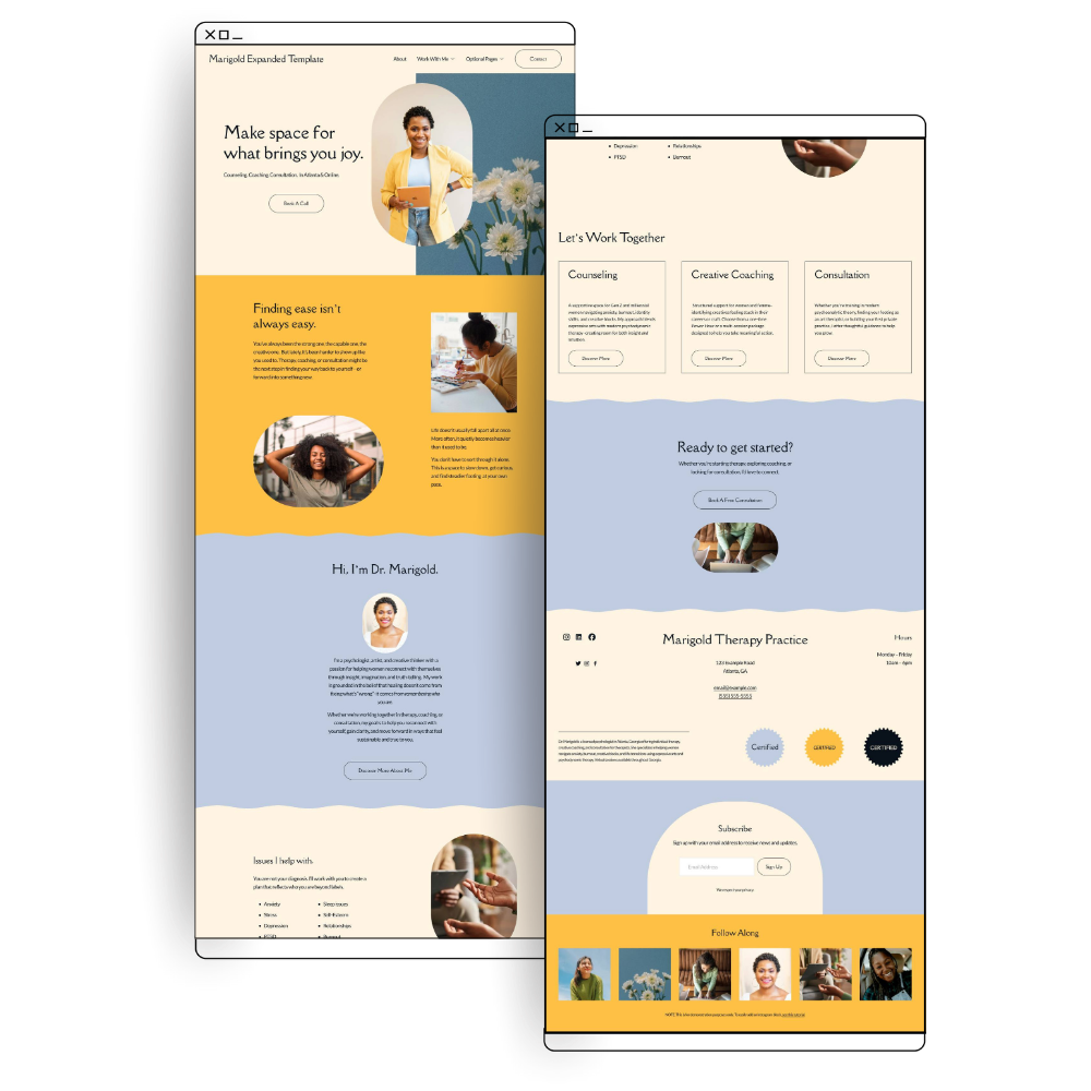 minimalist mock up of the Marigold template homepage