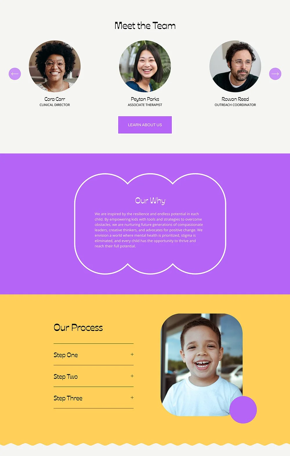 vibrant purple and yellow play therapy website example