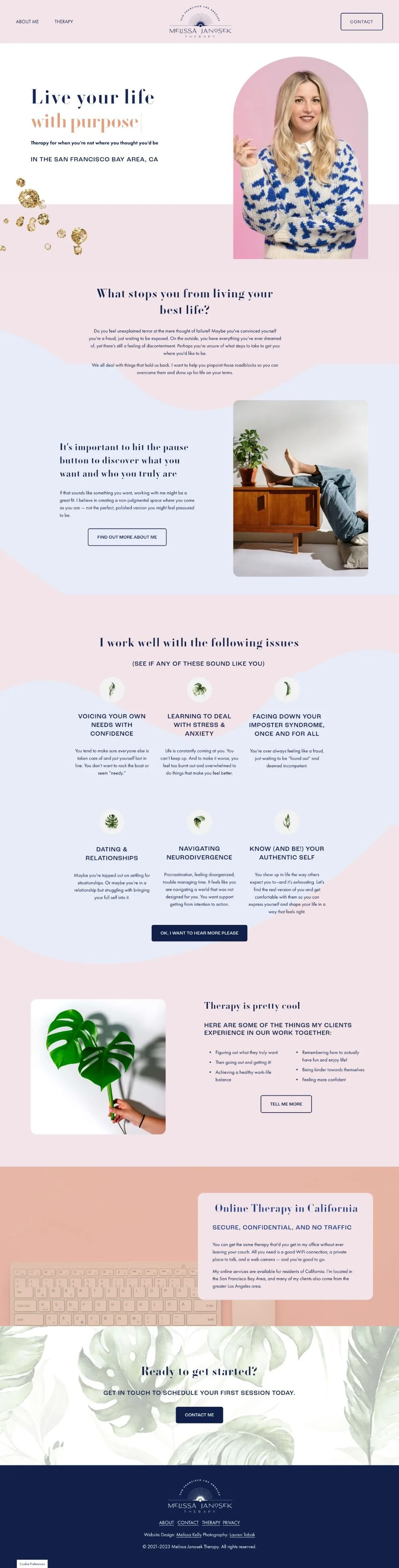Pink and gold therapist website design
