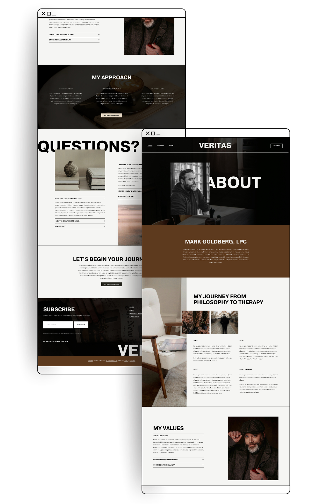 Squarespace website template for men's mental health about page