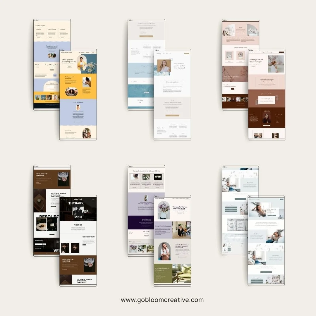 Graphic showing the best Squarespace templates for therapists