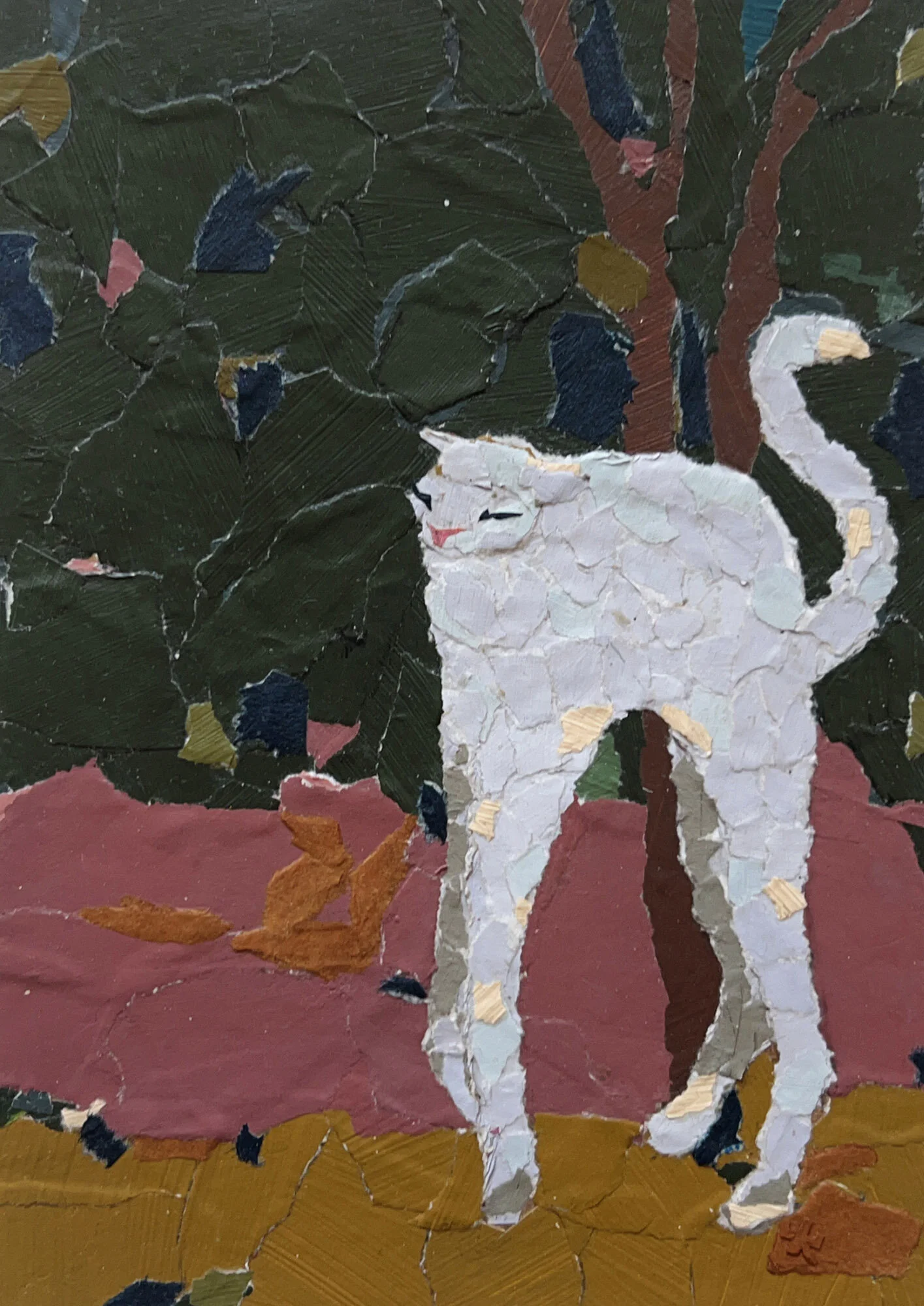   After Pierre Bonnard’s  The White Cat   Painted paper collage 7"x5" 