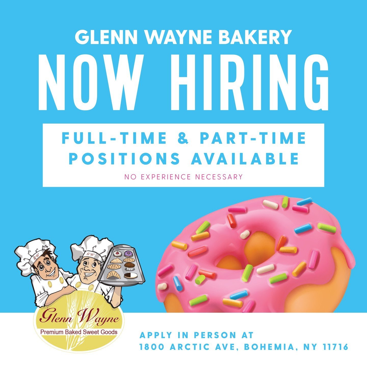 📣🍪👨&zwj;🍳 Glenn Wayne Bakery is searching for dynamic individuals to fill full and part-time Bakery Clerk positions! Are you ready to join our team? We're looking for folks with flexible schedules who are available to work on Sundays. Swing by an