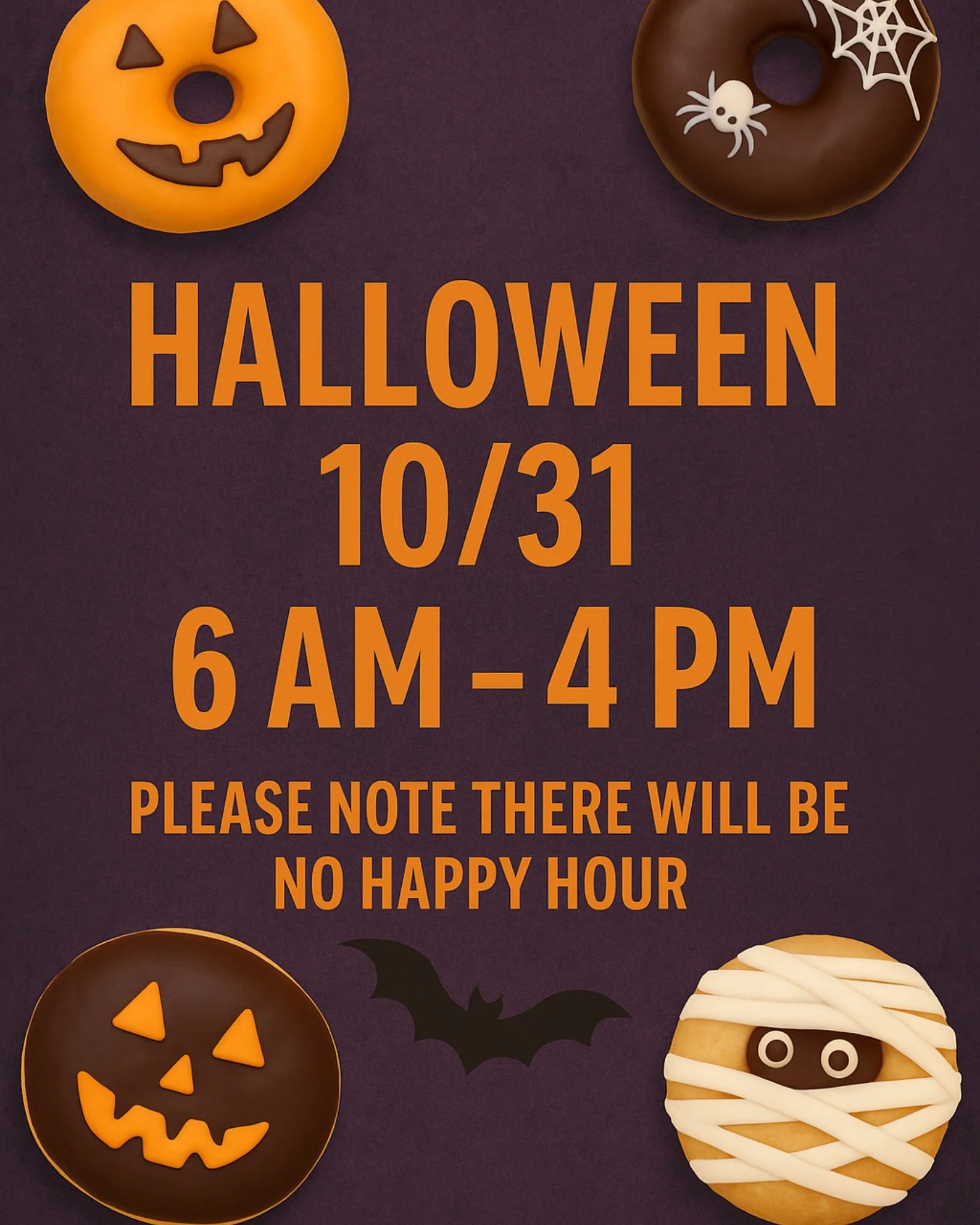 🎃🍩👻 Celebrate Halloween with Glenn Wayne Bakery and enjoy our spooky treats all day long. We&rsquo;ll be open from 6 AM to 4 PM on Halloween, and please note there will be no happy hour. #Bakery #Bohemia #Donuts #GlennWayneBakery #LongIsland