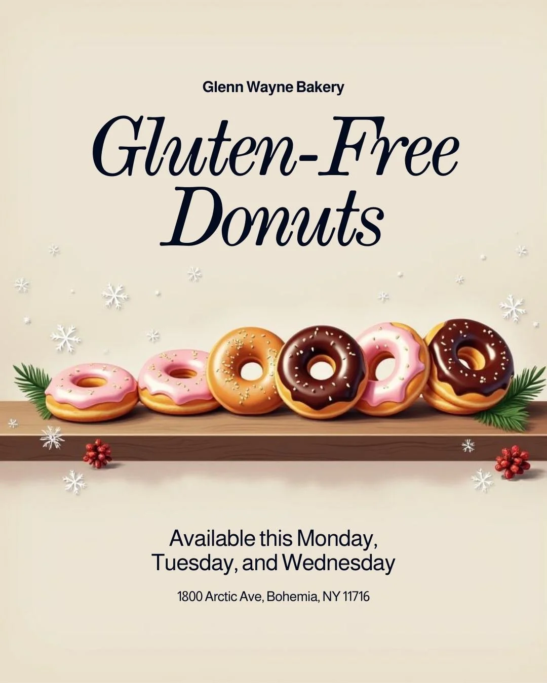 Allergic to gluten? Glenn Wayne Bakery has you covered with gluten-free donuts this Monday, Tuesday, and Wednesday for a special holiday schedule. This is a one-time exception since we usually serve them Thursday through Sunday. 🎄🍩☕️