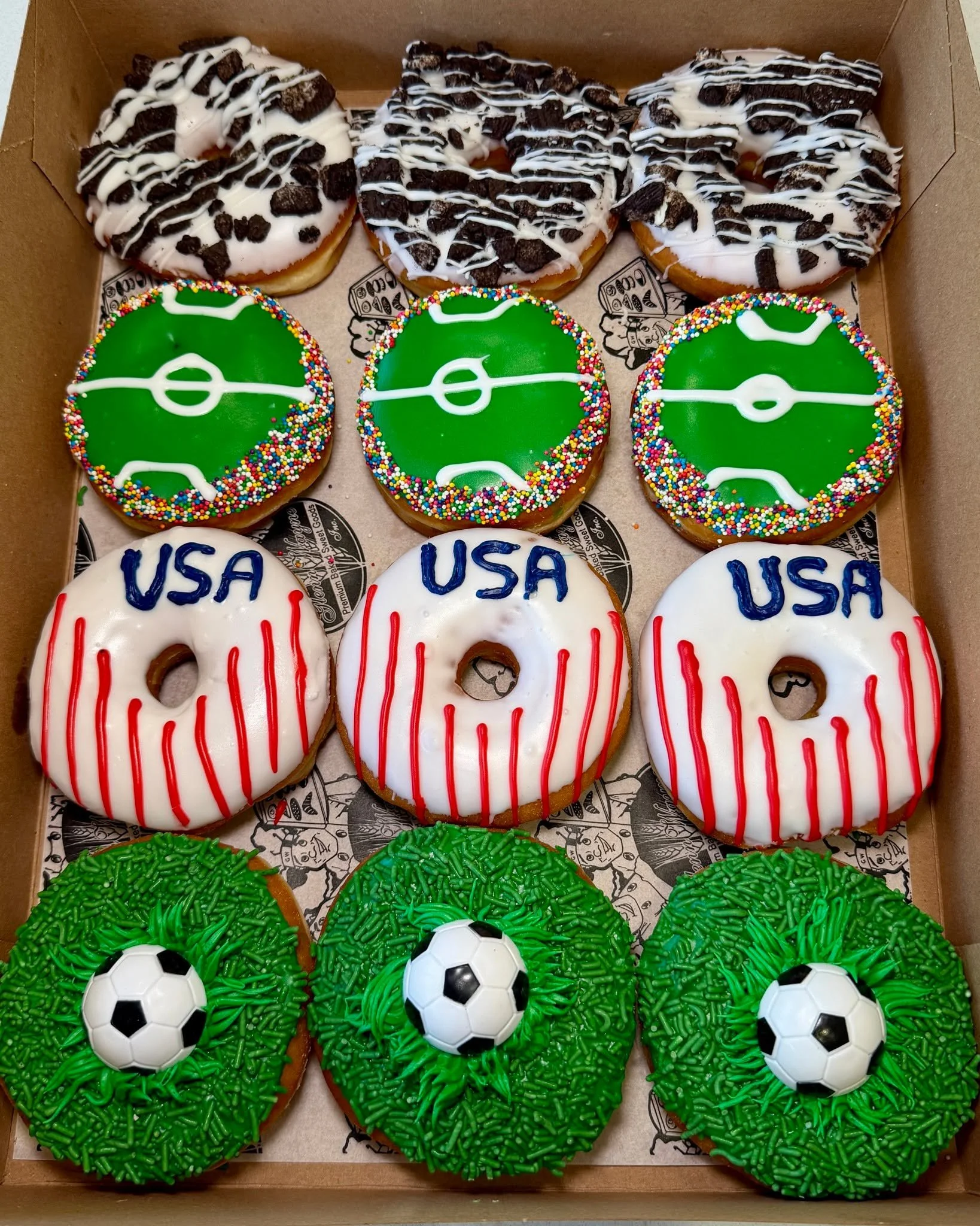 The World Cup is hitting the Tri-State, and your watch party needs a dozen. ⚽🍩🏆

Glenn Wayne Bakery is now taking orders for our soccer-inspired pre-order donut box.

Call 631-256-5140 to order.

Three days' advance notice required. Boxes cannot be