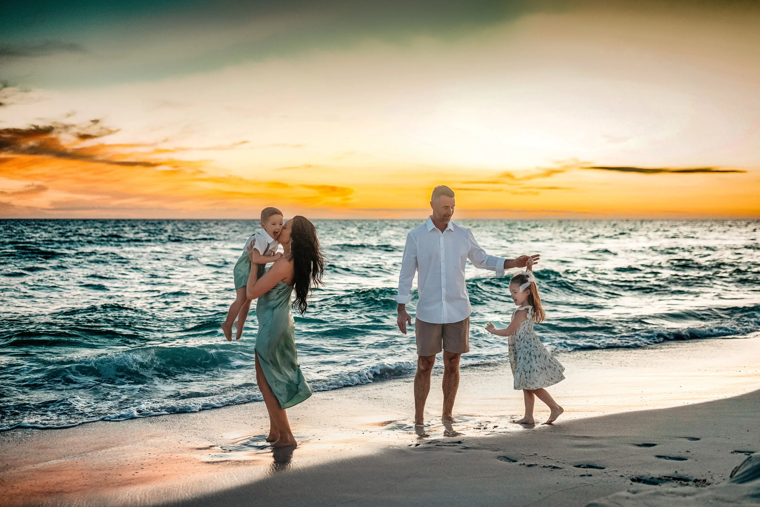 Family of four during golden hour Santa Rosa Beach family photography session on 30A