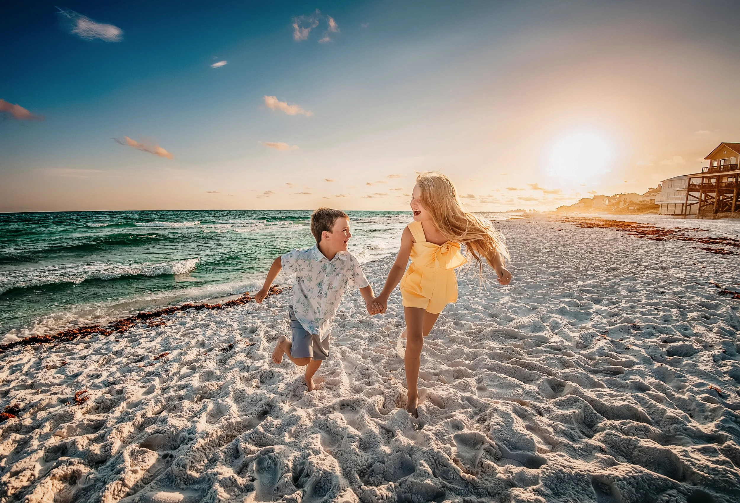 30a Beaches Children running on the beach 
